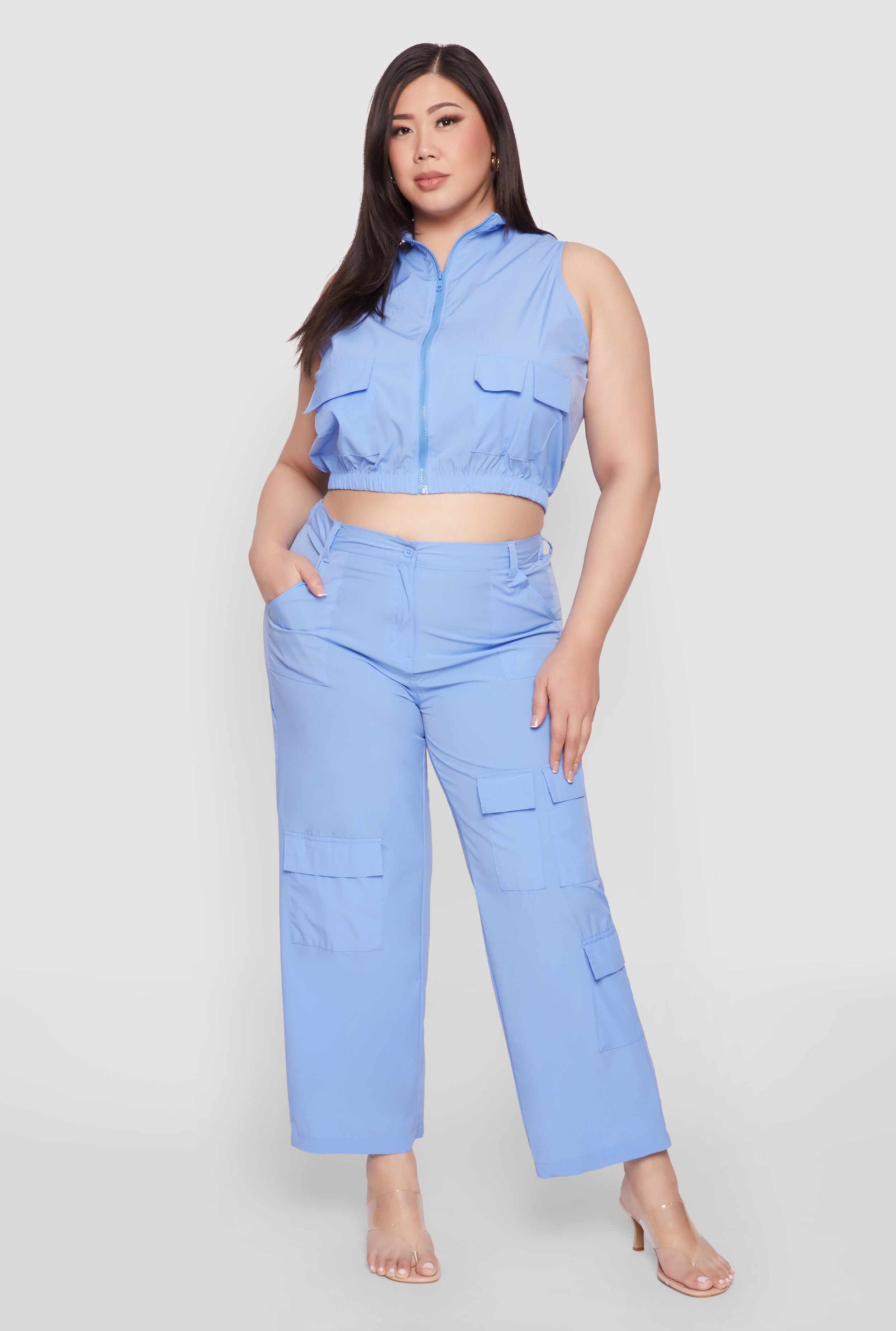 Plus Size Sleeveless Utility Zip Front Top