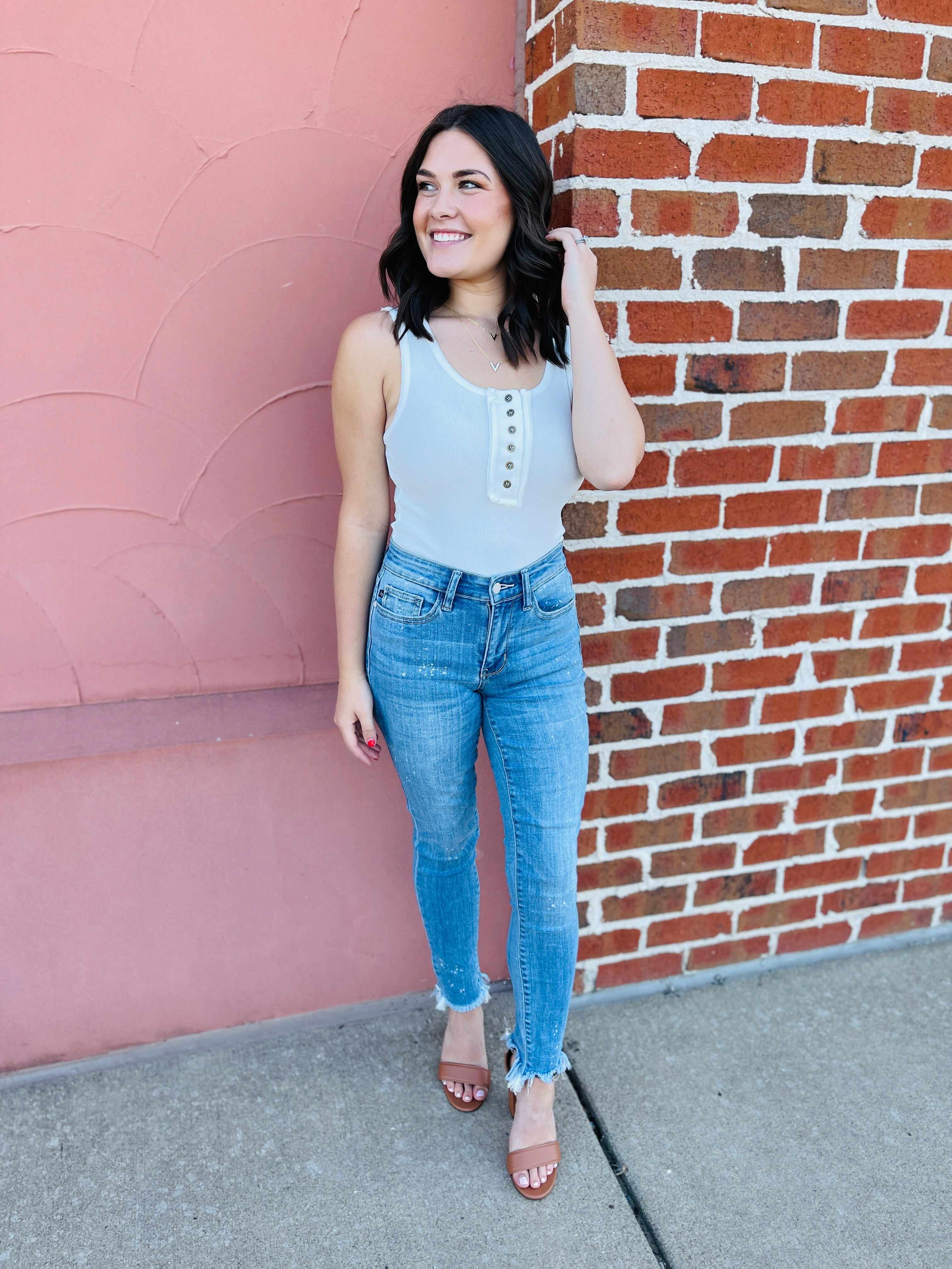 PLUS/REG Bad And Bleachy Bleached Shark Bite Hem Skinnies