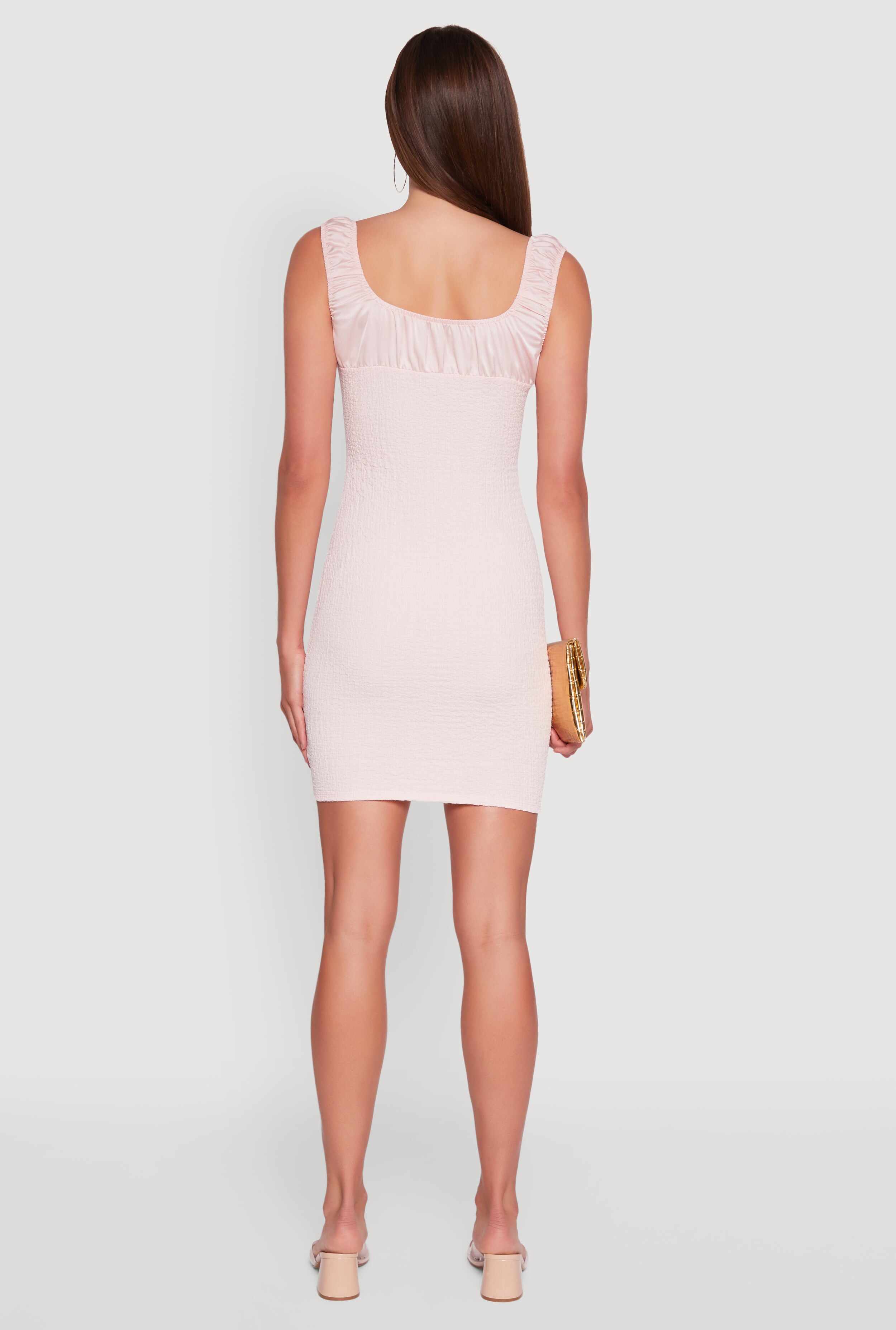 Haute Monde Textured Knit Bodycon Dress with Tie Front