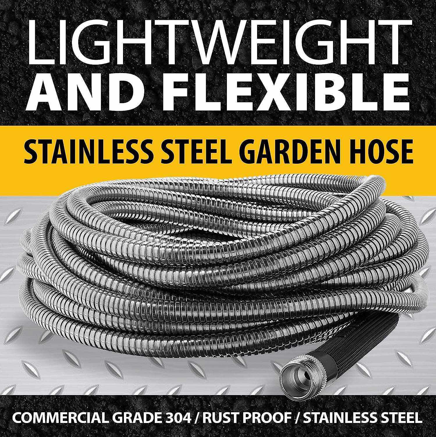 Bionic Steel 100 FT Garden Hose, 304 Stainless Steel Metal Water Hose 100Ft, Flexible Hose, Kink Free, Ultra Lightweight and Durable, Crush Resistant Fitting, Easy to Coil, 500 PSI - 2023 Model