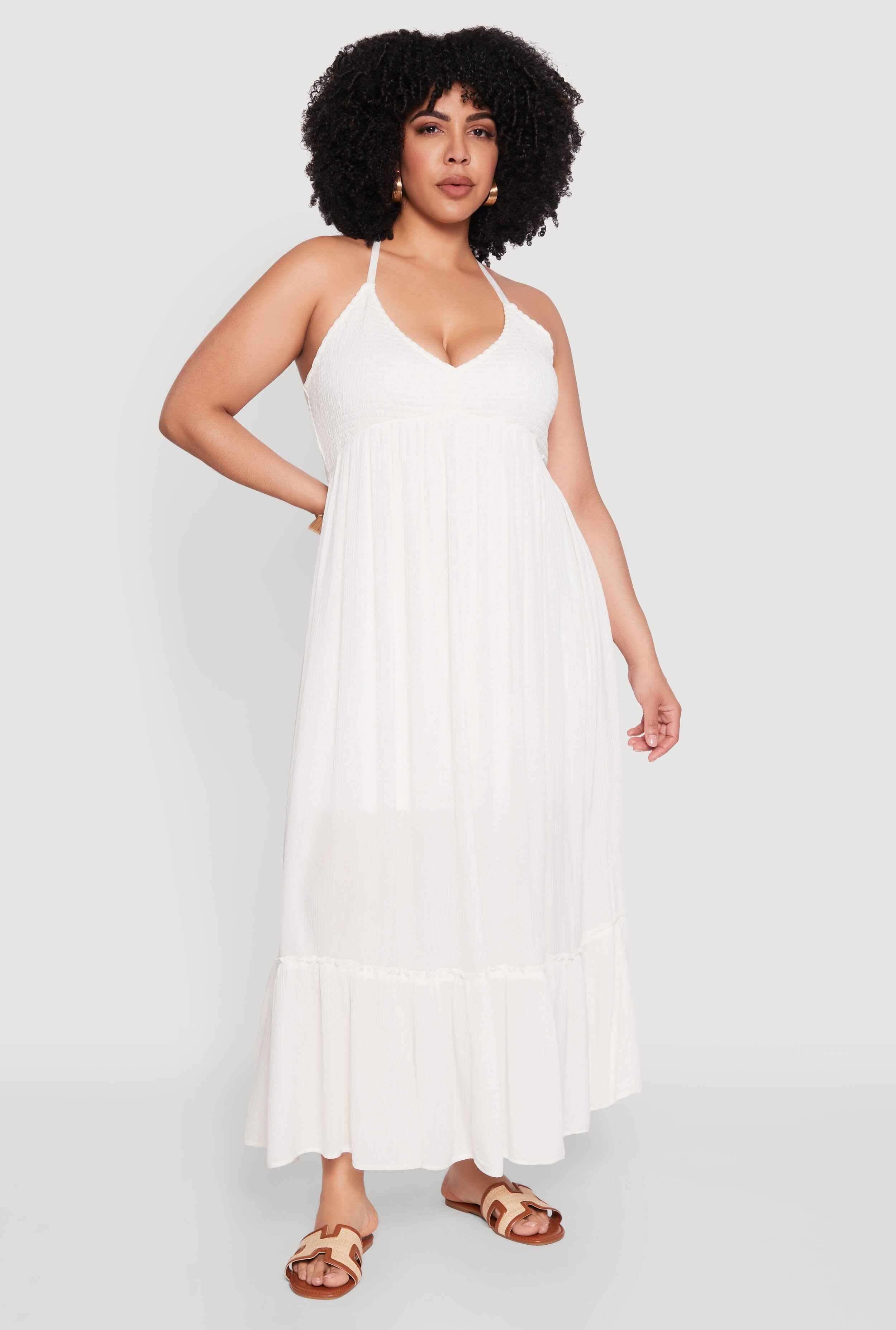 Plus Size Almost Famous Smocked Tiered Maxi Dress