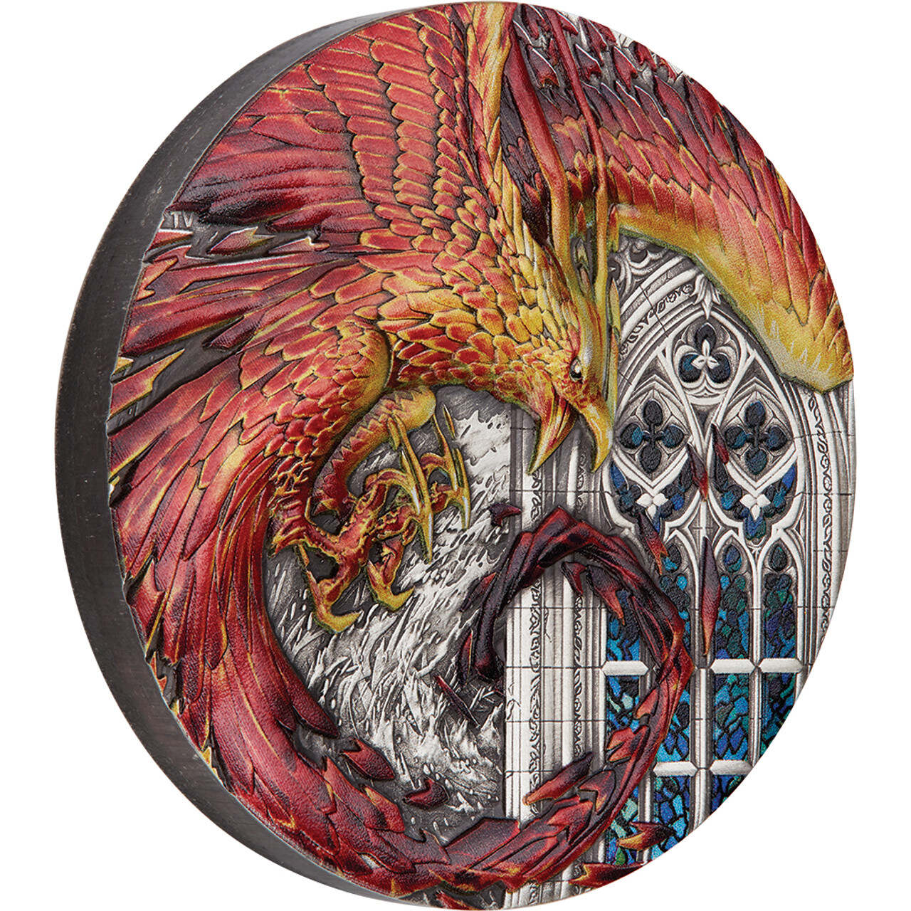 2022 Rising Phoenix 5oz Silver Antiqued Coloured Coin