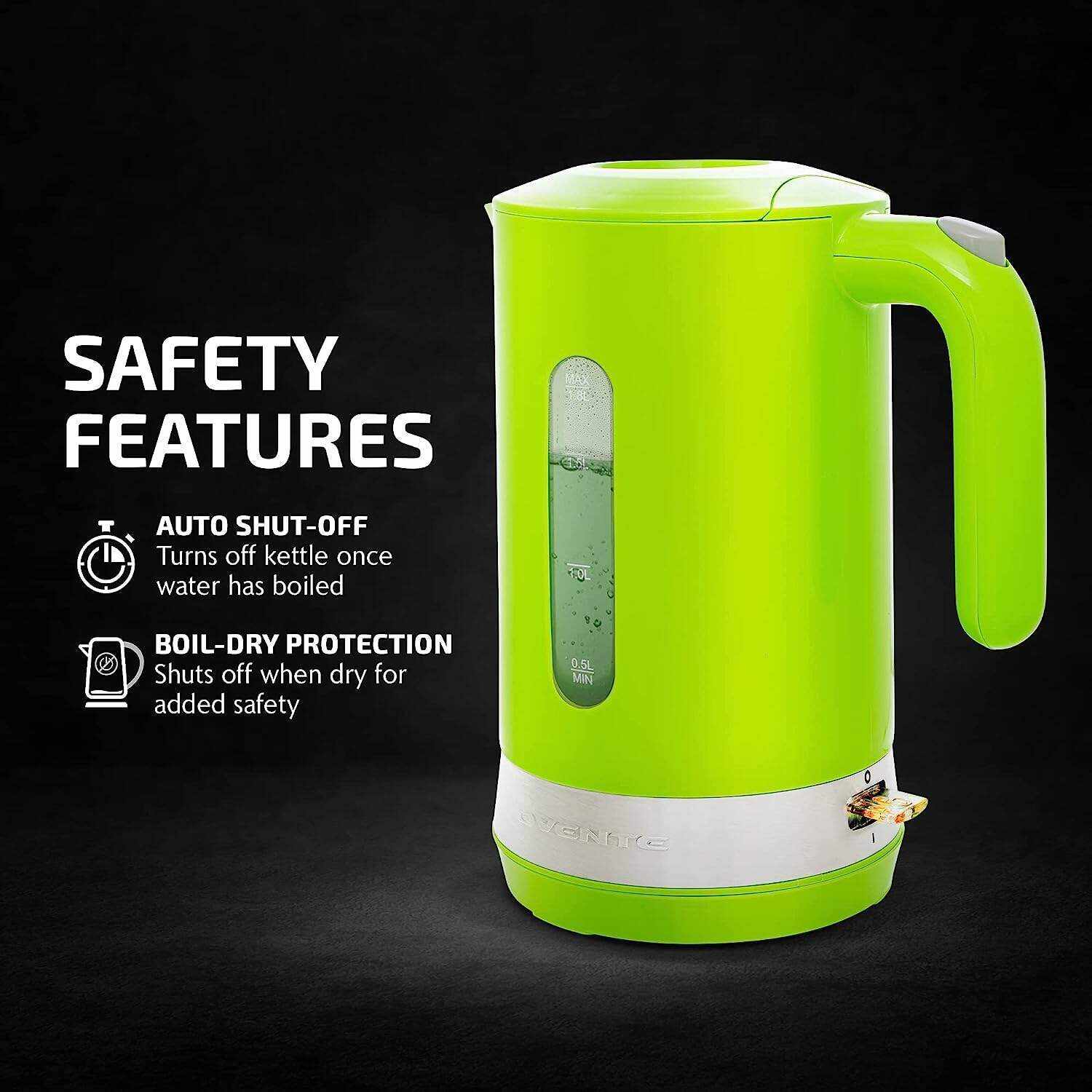 OVENTE Electric Kettle Hot Water Heater 1.7 Liter - BPA Free Fast Boiling Cordless Water Warmer - Auto Shut Off Instant Water Boiler for Coffee & Tea Pot - White KP72W