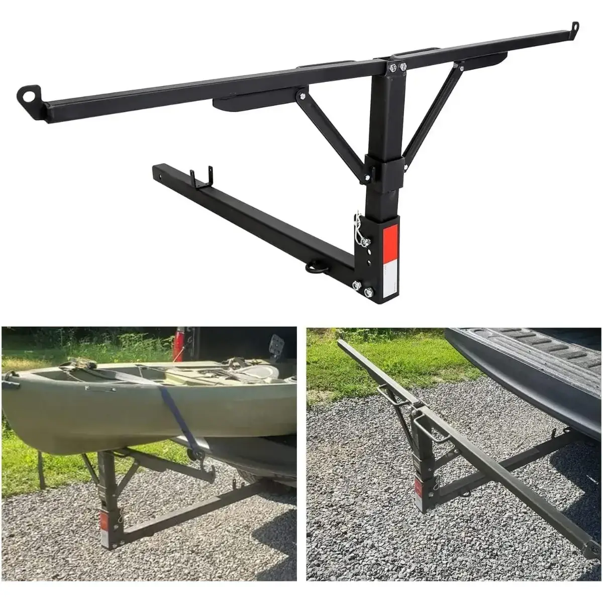 2 in 1 Foldable Truck Bed Hitch Extender Pickup Rack with Safety Flag | For Kayak, Canoe, Lumber & Long Cargo
