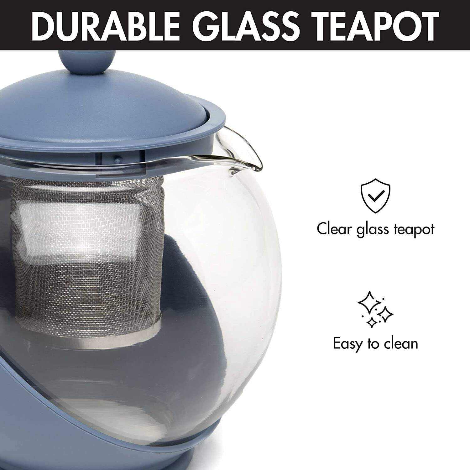 Primula Half Moon Teapot Set with 4 Tea Cups, Removable Stainless Steel Filter and Infuser, Glass Tea Maker, Filter, Dishwasher Safe, 40-Ounce, Tea Gift Set, Tea Set for Service of 4 Adults