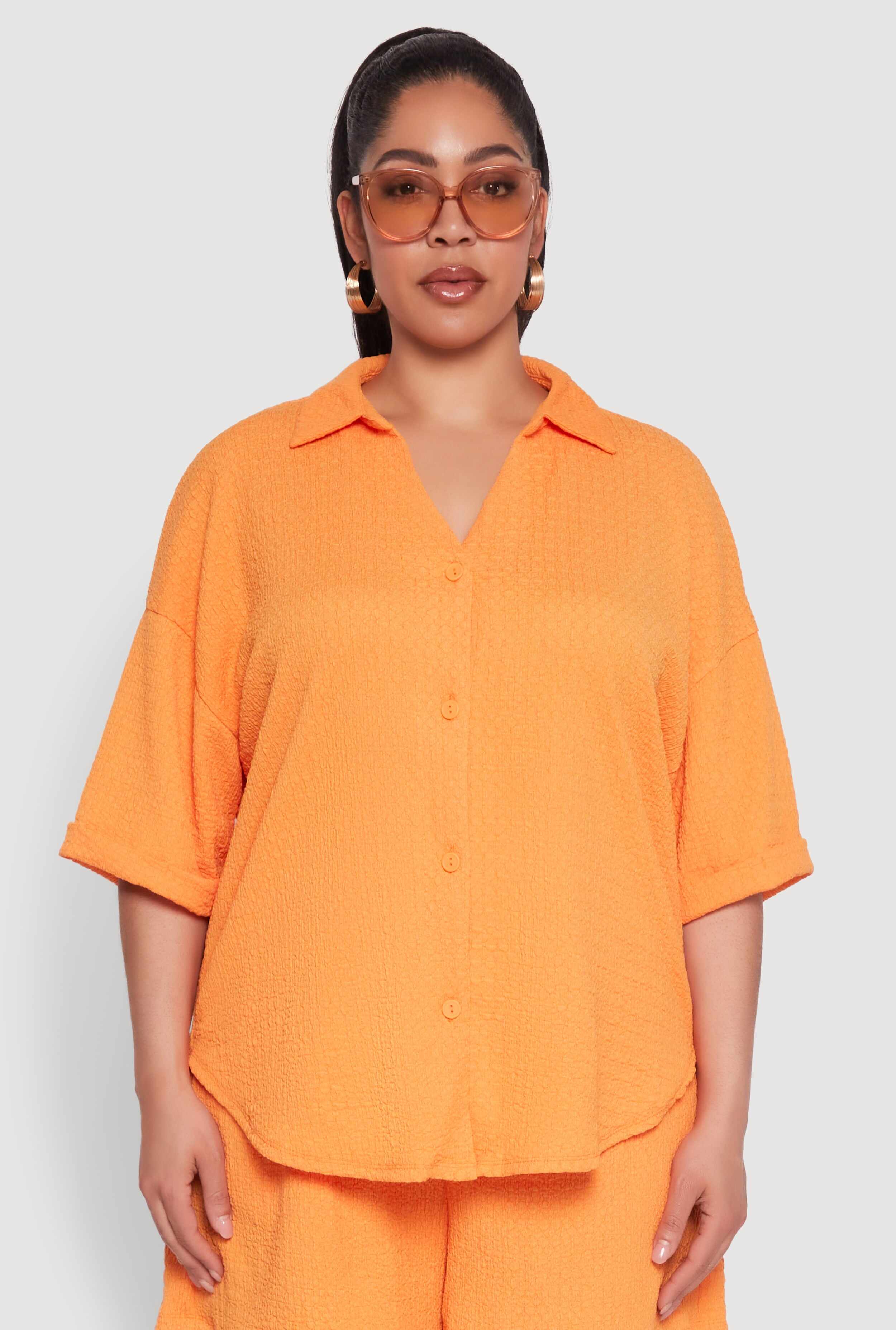 Plus Size Textured Knit Oversized Shirt
