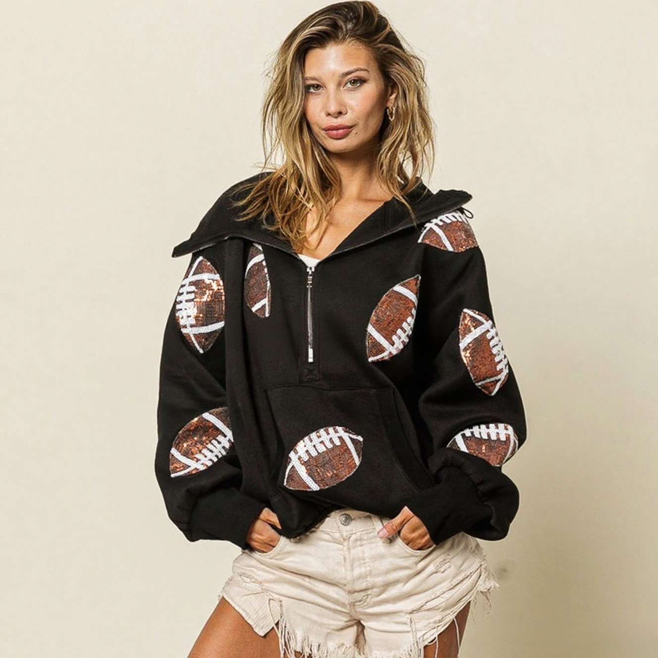 🔥‘Glam Kickoff’ Long Sleeve Zip Hoodie