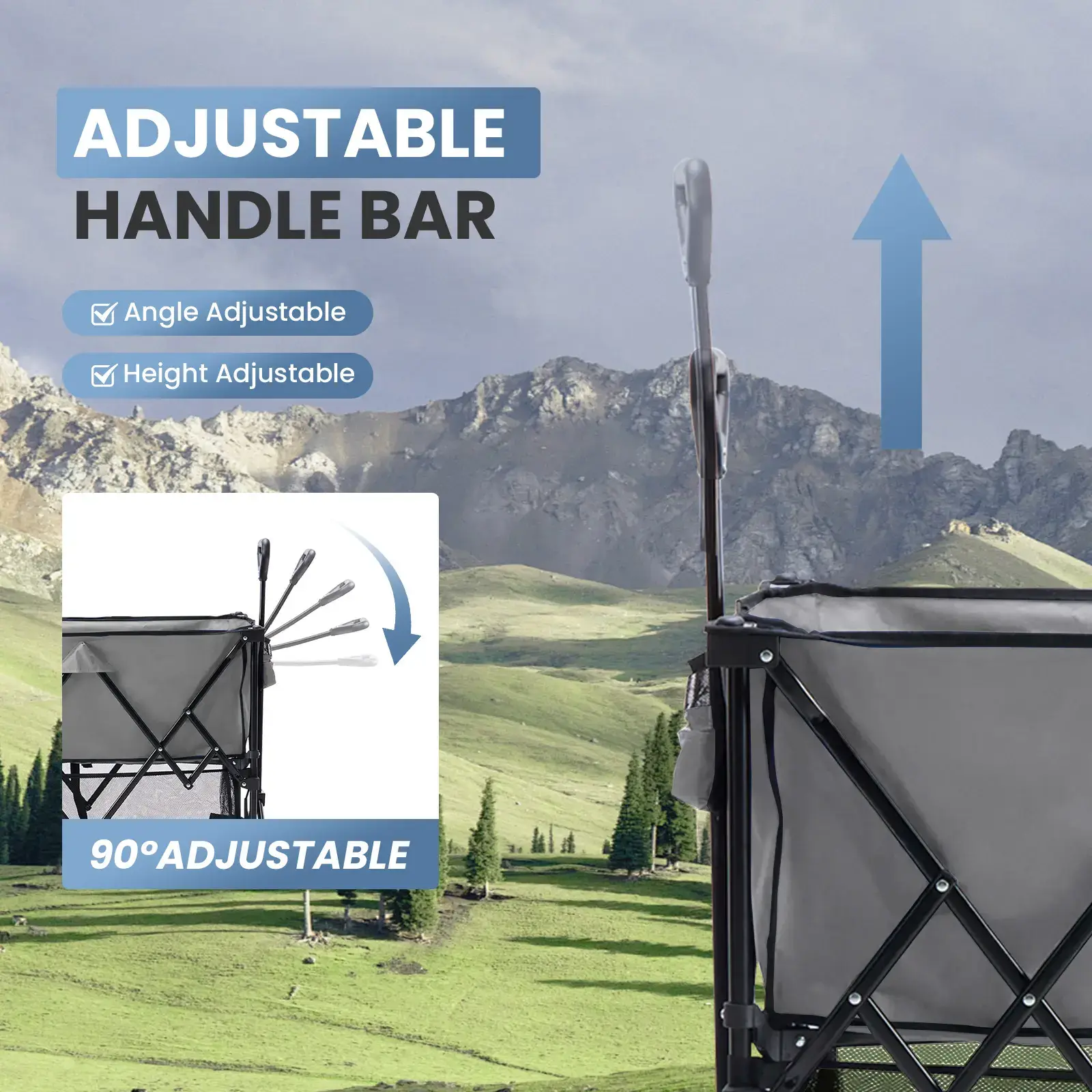 Large Capacity Folding Double Decker Wagon with Brakes, 440 lbs Wagons Carts Foldable Wagon Cart with Flexible Handle, All-Terrain Big Wheels for Grocery Sports Garden Camping