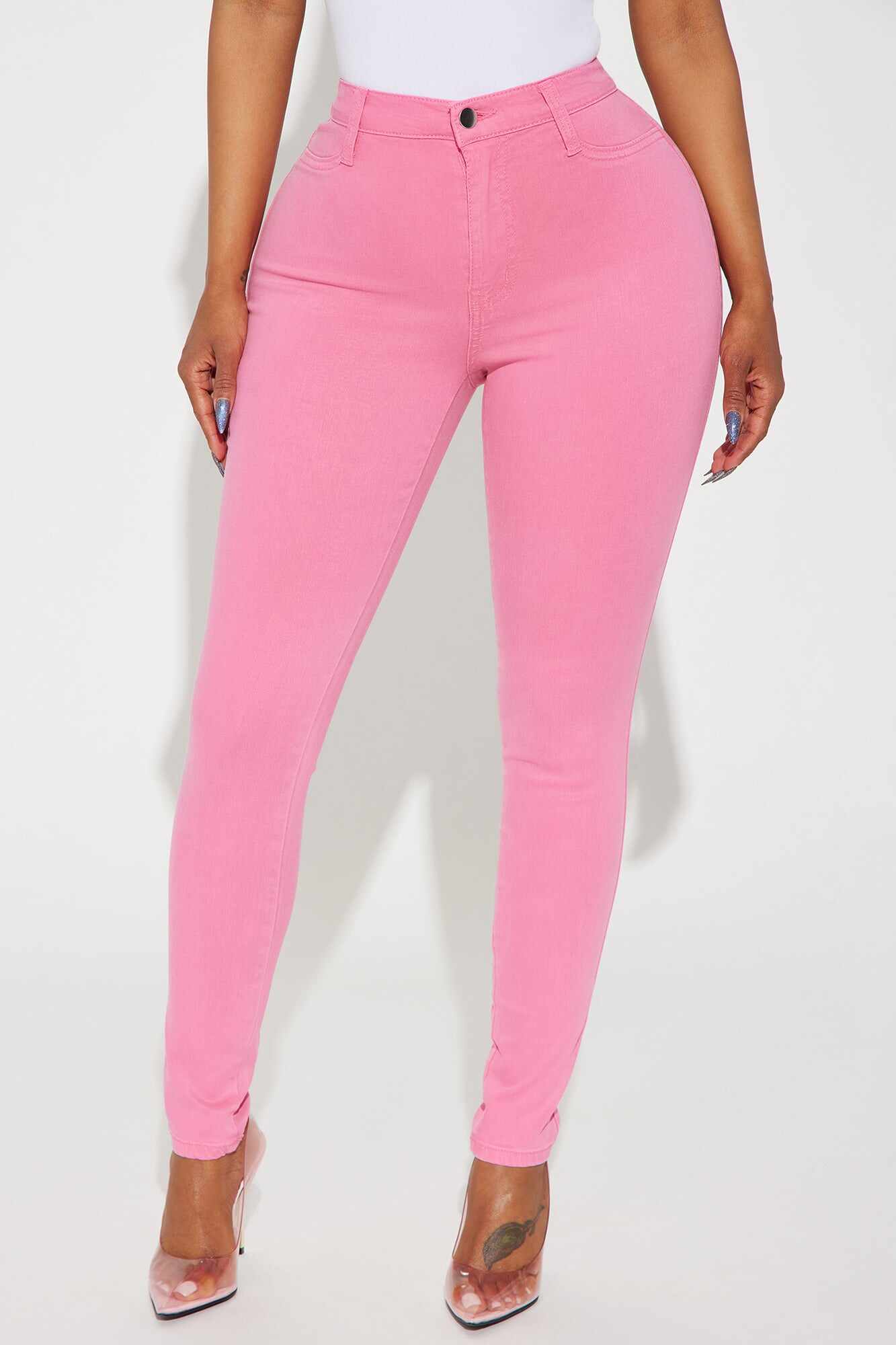 Classic Color High Waist Skinny Jeans - Pink