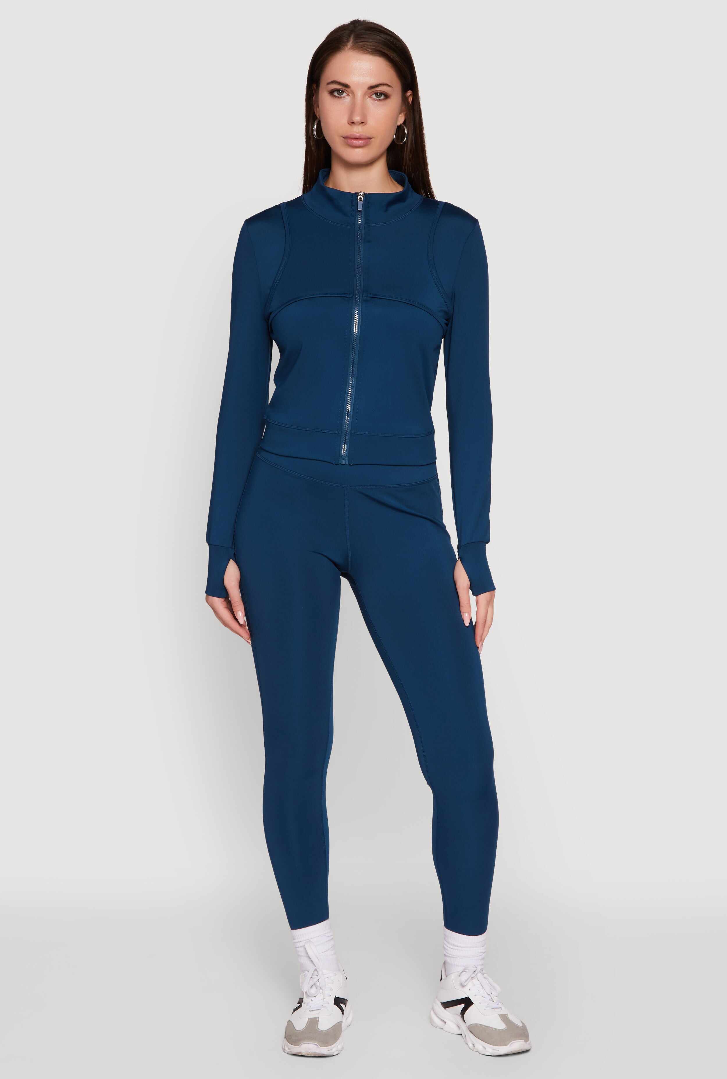 Mock Neck Long Sleeve Activewear Jacket with Thumb Holes