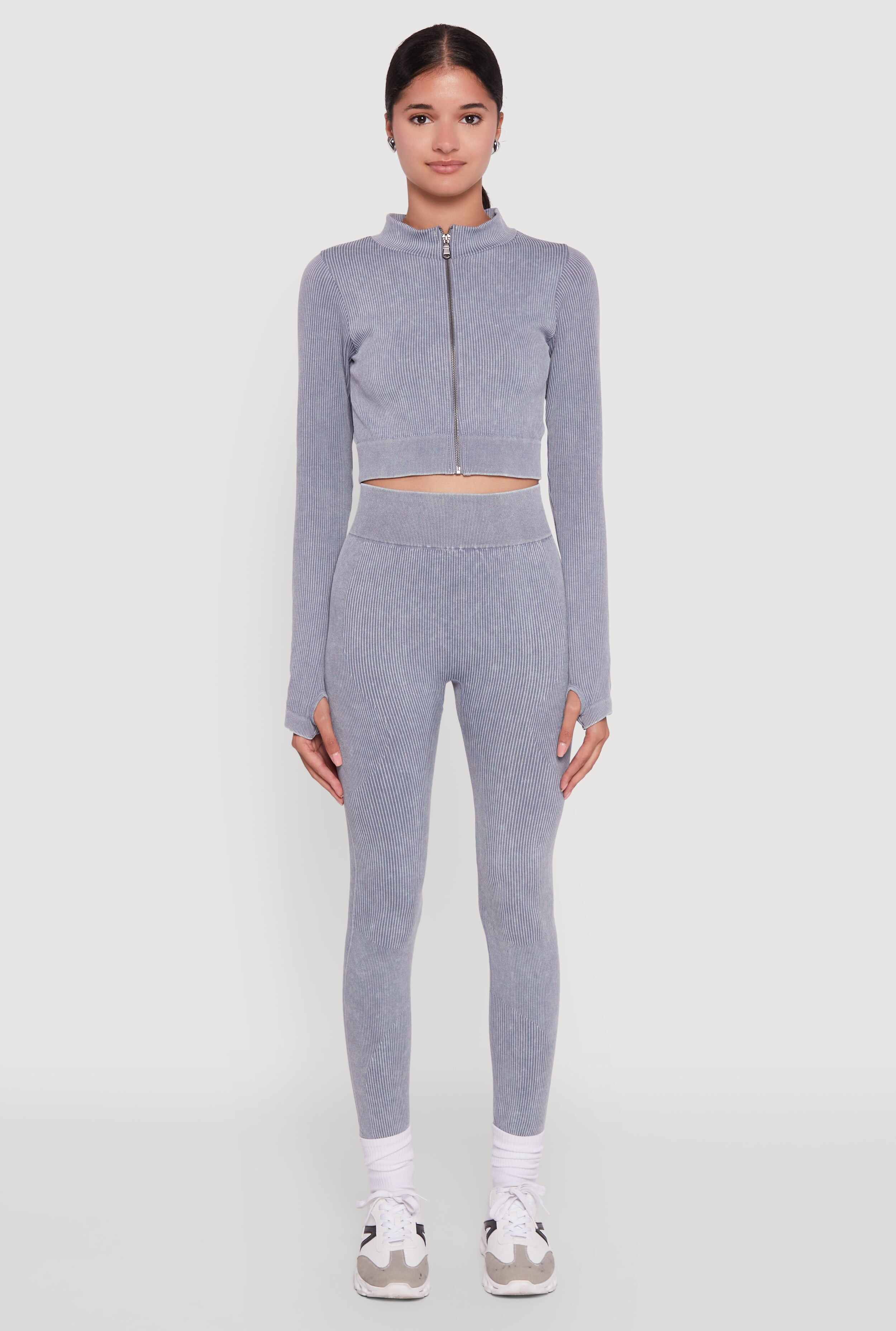 High Waisted Ribbed Knit Seamless Leggings