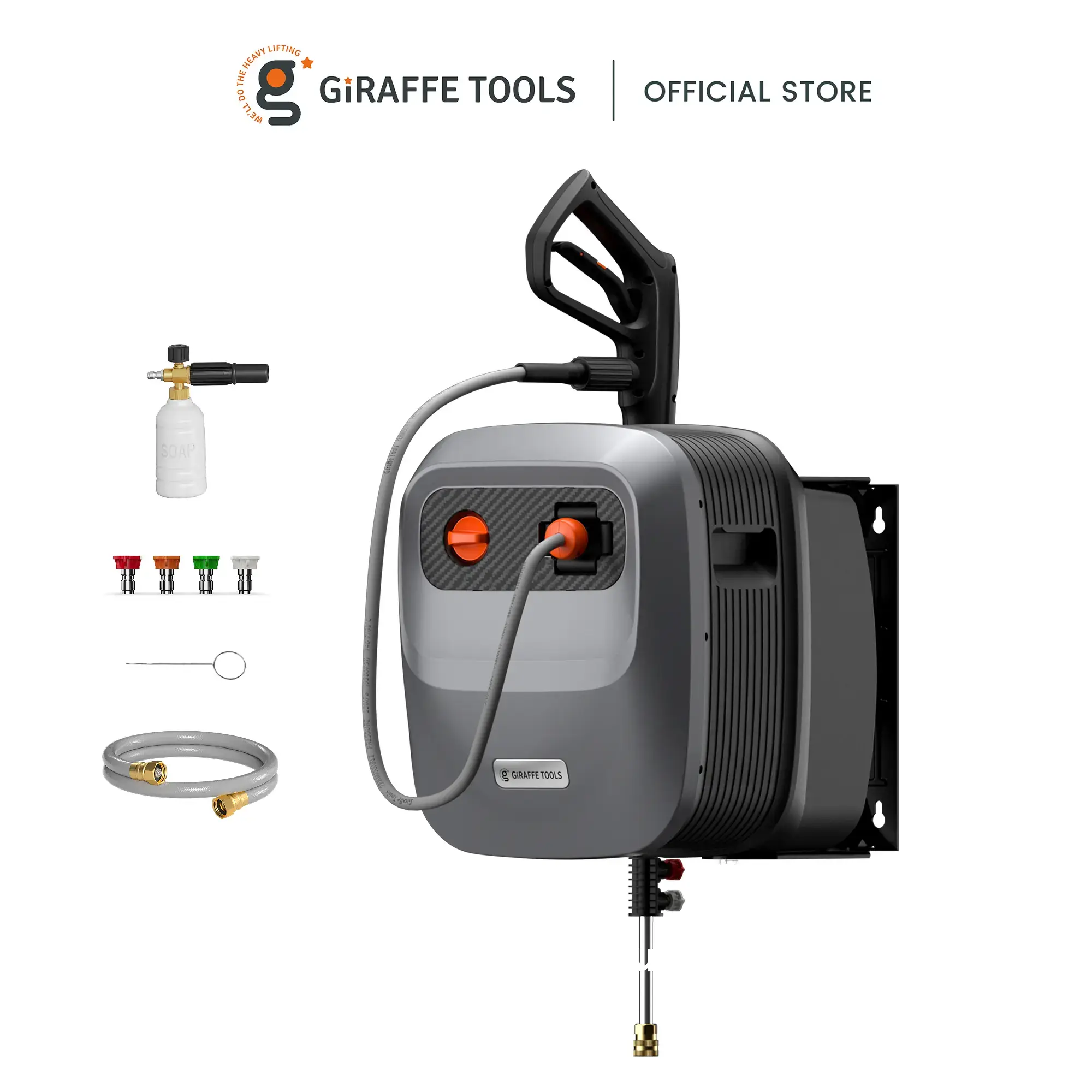 Retractable Pressure Washer G20 2400 PSI 2.0 GPM with 65FT Hose Reel, 4 Nozzles for Floor, Cars, Patios & More