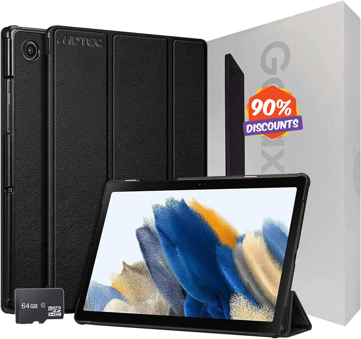 2022 10.5” Inch 32 GB Wi-Fi Android 11 Touchscreen International Tablet Bundle – MDTec Hard Back Tri-Fold Stand Cover Case and 64GB microSD Card [Gray]