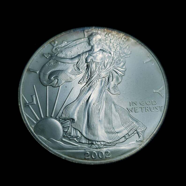 2002   American Silver Eagle   -  1 Oz .999 Silver - Key Date- Slight toning -   # 610