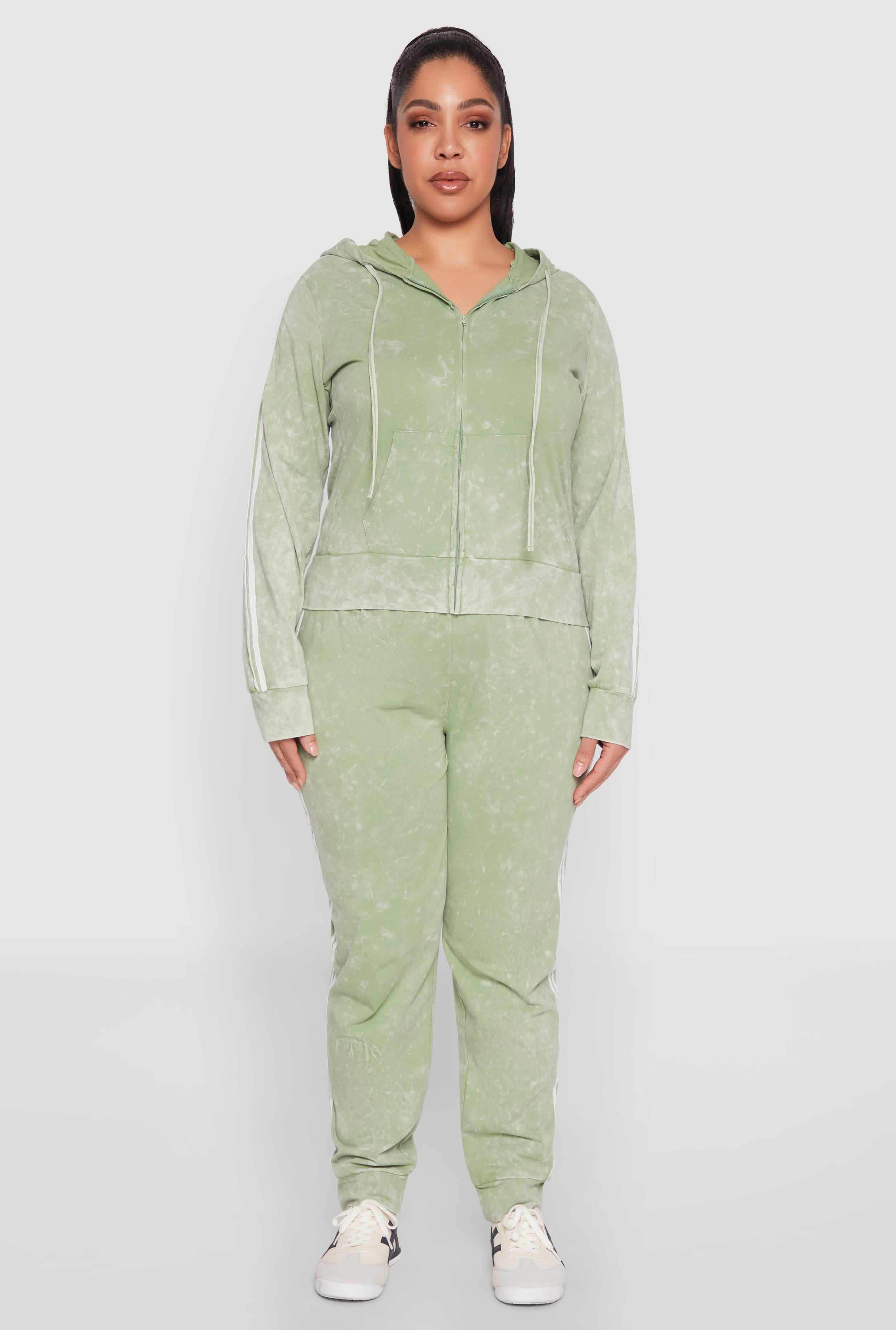 Plus Size Daisy Varsity Stripe Zip Front Hoodie