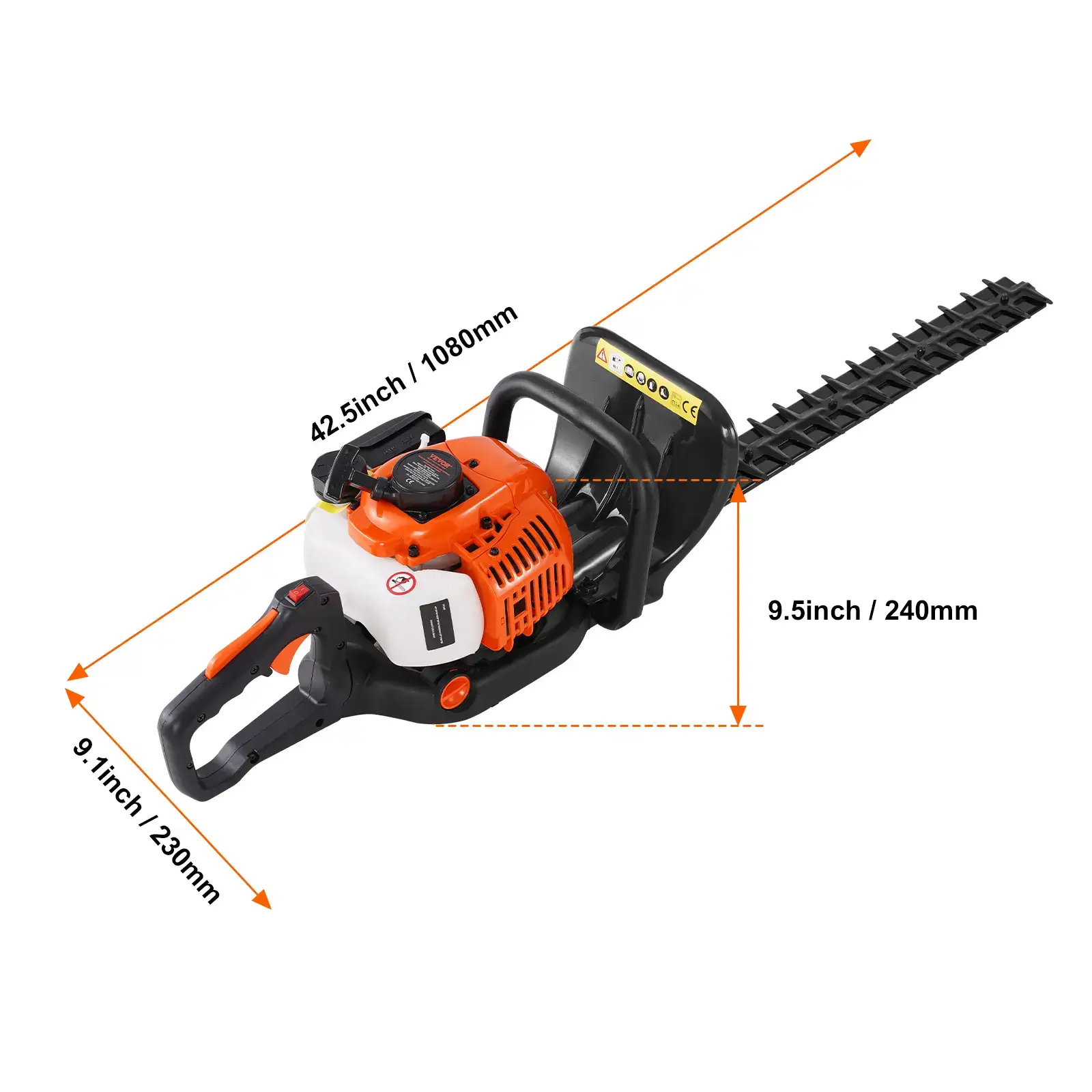 23.2-inch 26CC 2 Cycle Gas Hedge Trimmer Gas Powered Handheld Hedge Trimmer with Dual Sided Dual Action Blade180° Adjustable Trimmer HeadSuitable for Trimming ShrubsLow Bushes