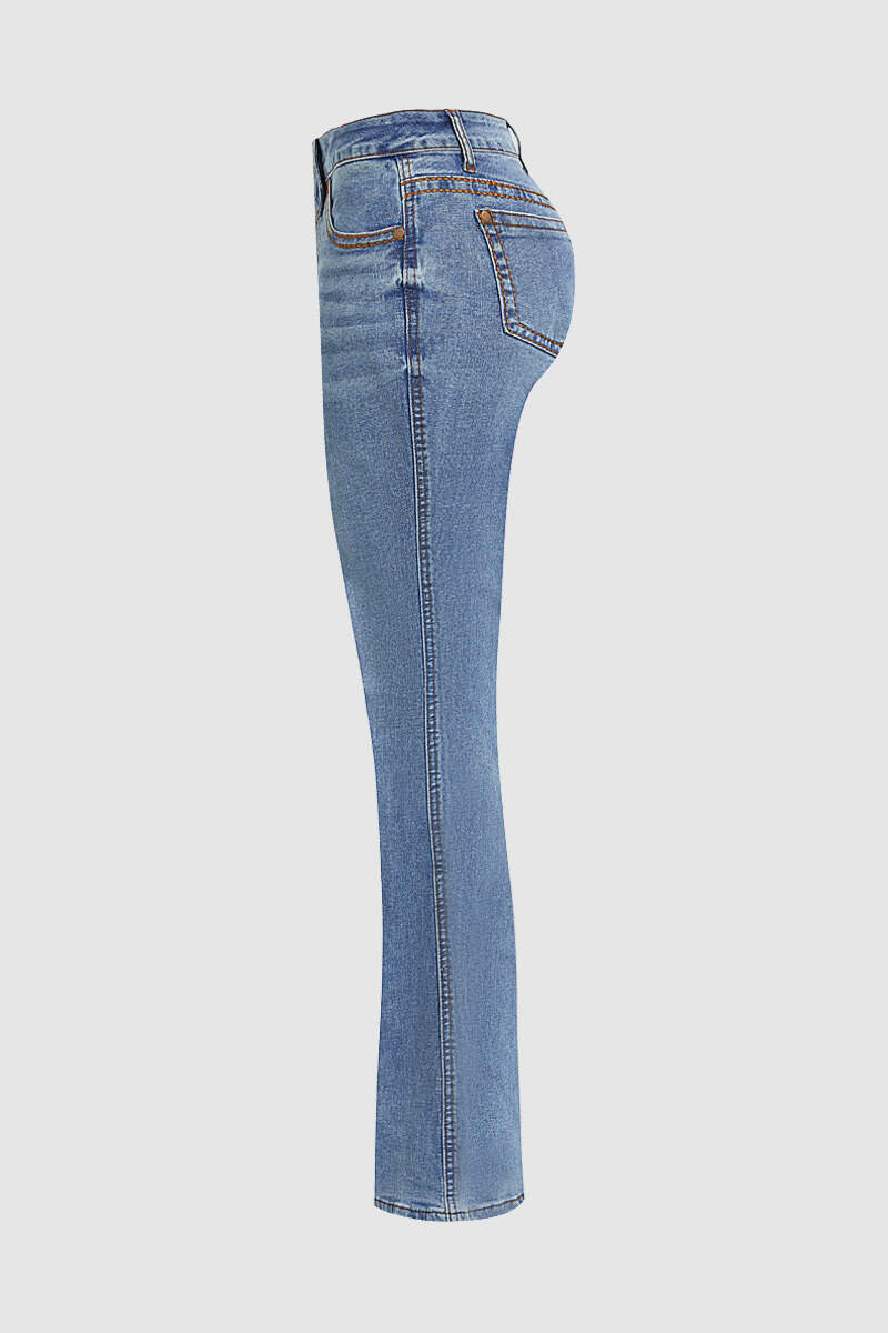 Wash Contrast Stitch Low Waist Bootcut Jeans