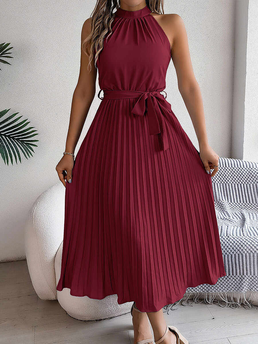 🔥Summer Arrivals🌟Women's Casual Stand-up Collar Sleeveless Pleated Dress