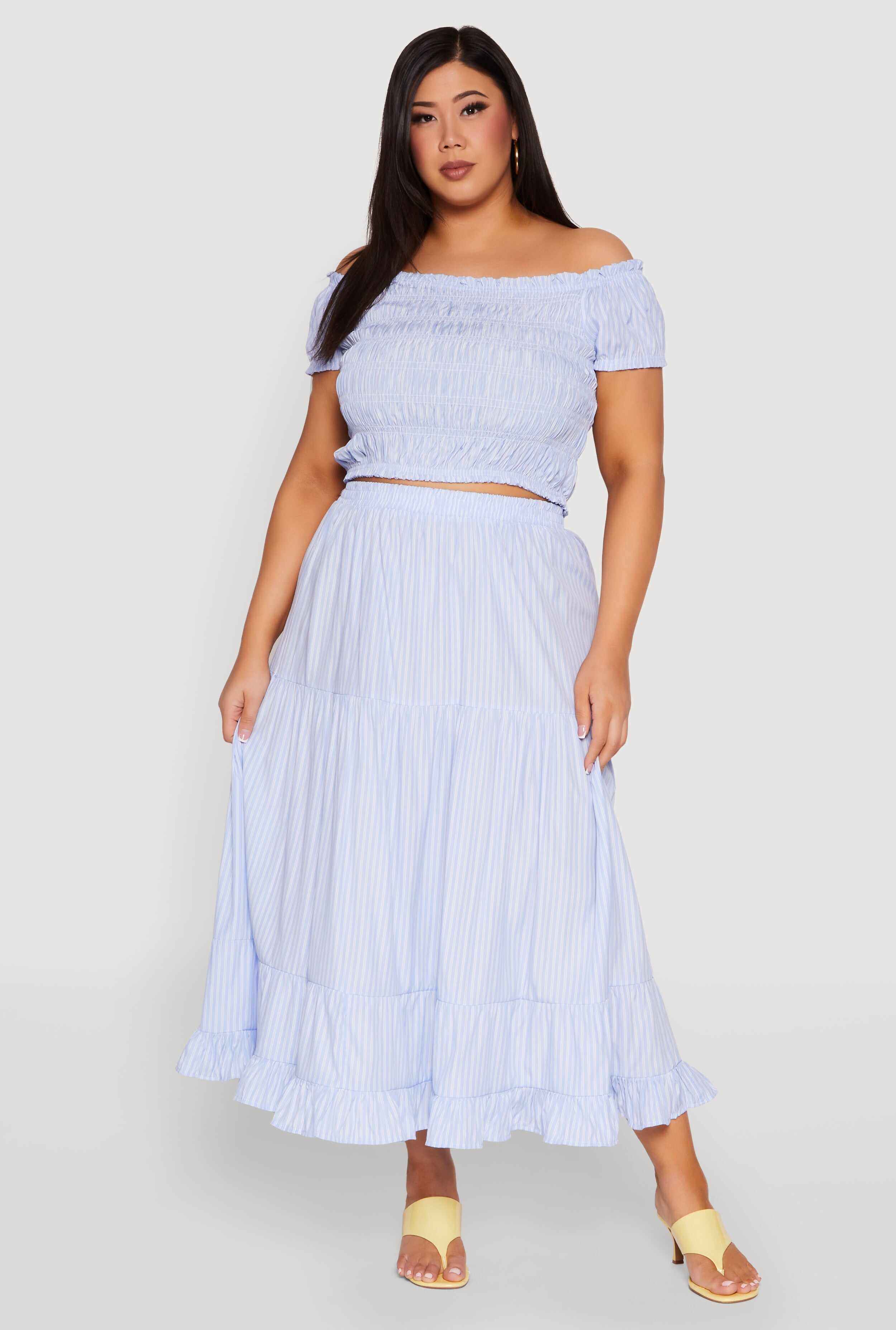 Plus Size Almost Famous Striped Smocked Crop Top
