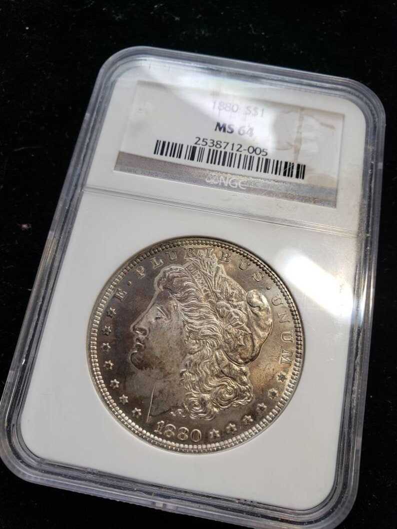 1880-P Morgan Silver Dollar  NGC  Graded MS 64 Nice Colored toning on obverse-    Lot# 1460