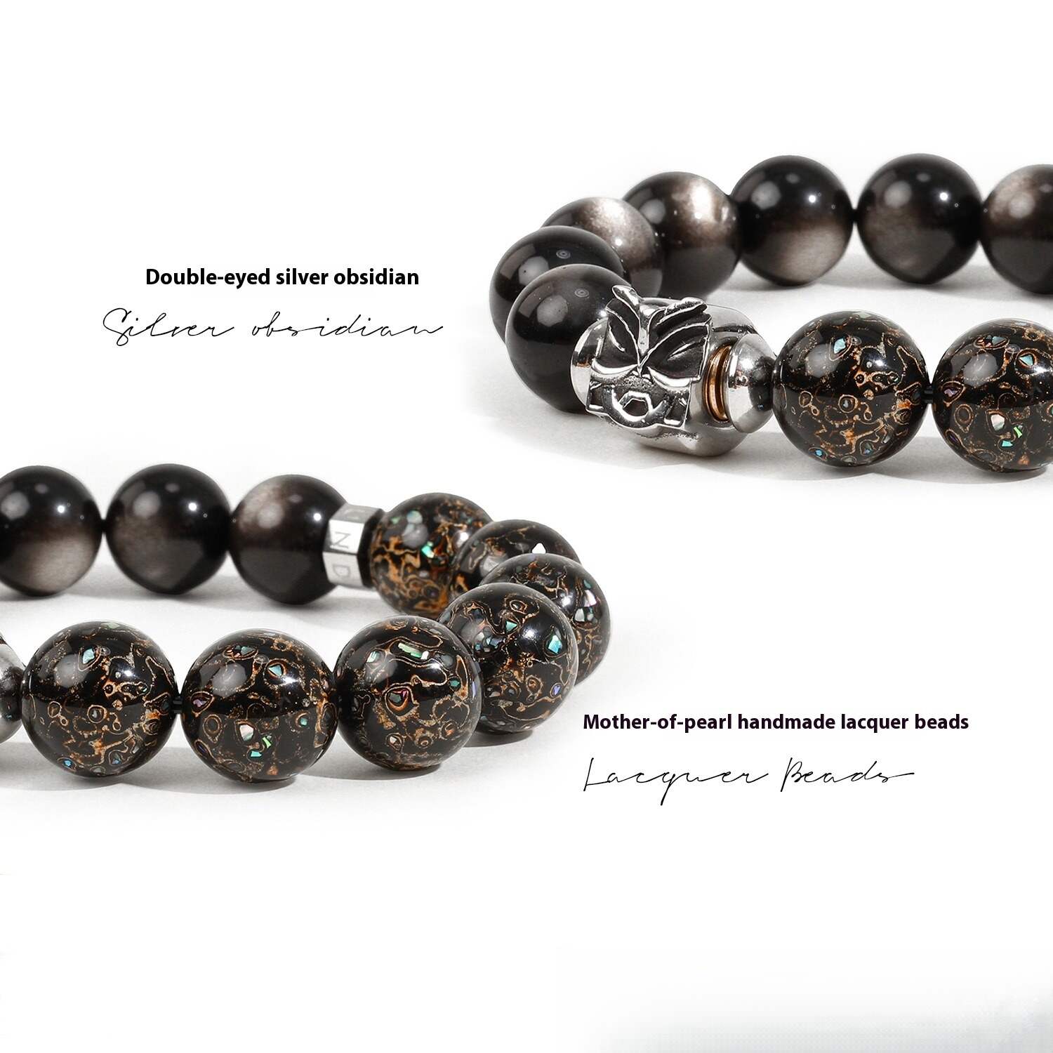 Pixiu Silver Obsidian Wealth-Attracting and Good Luck Lacquer Bead Bracelet