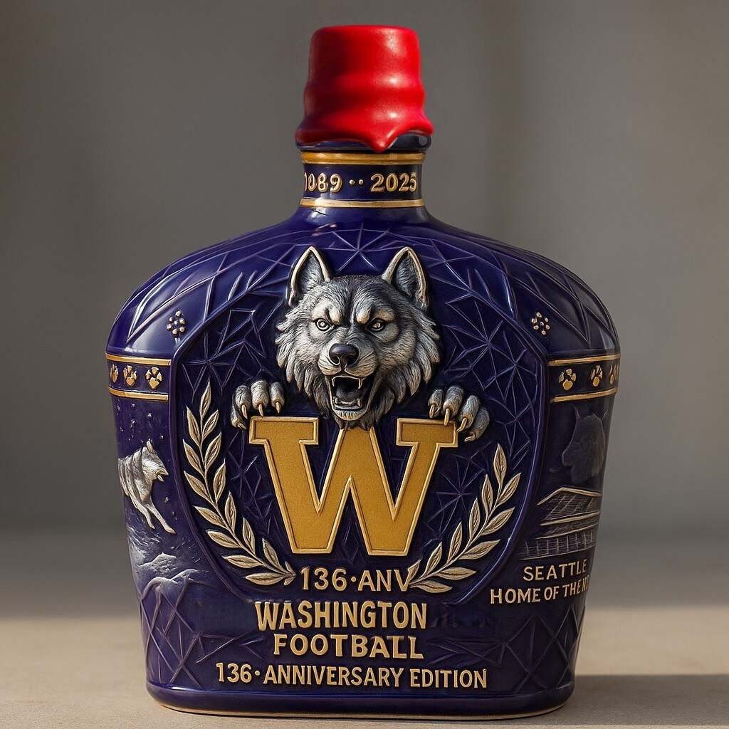 UW Huskies Football 136th Anniversary Whiskey Bottle