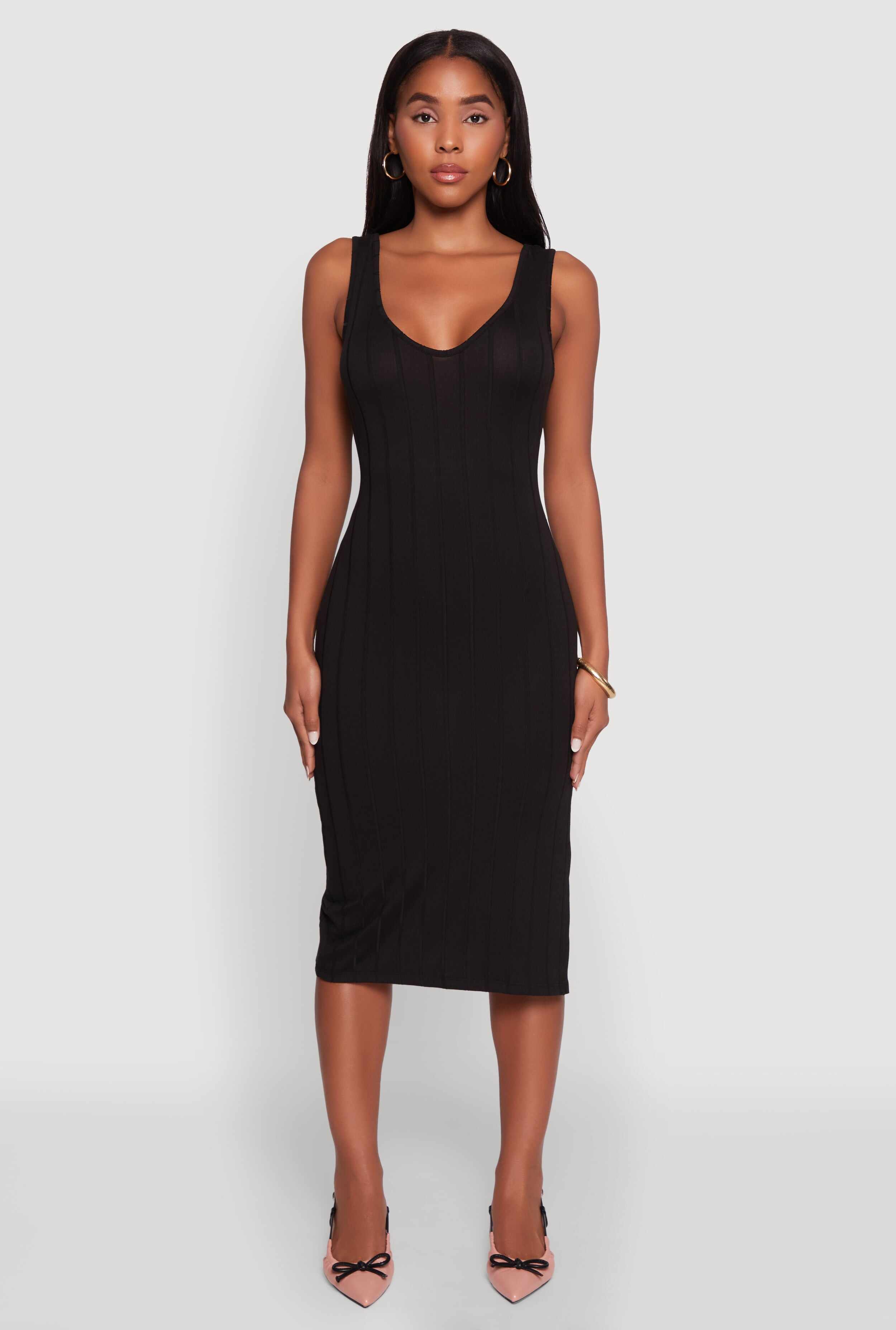 Trendy Rib Knit V-Neck Side Slit Tank Dress