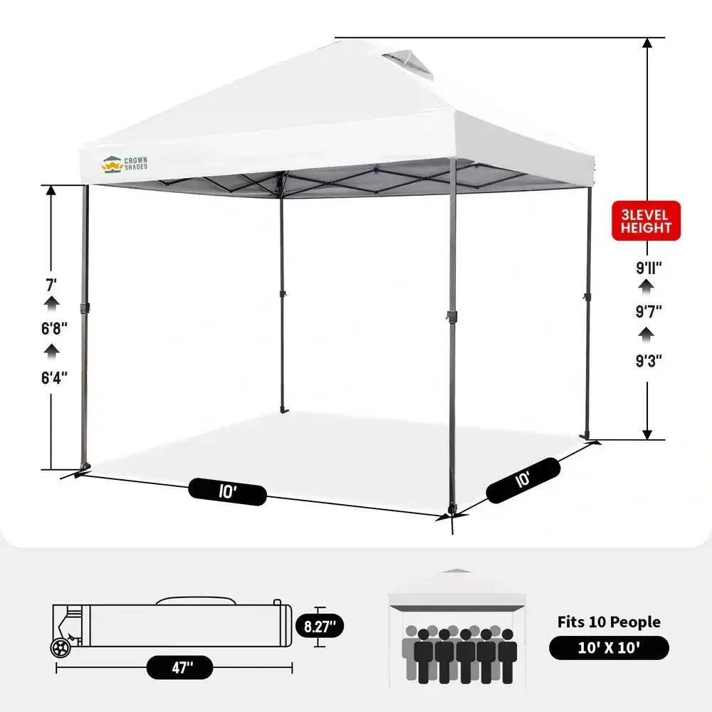 10x10 Pop Up Canopy - Patented Center Lock One Push Instant Outdoor Canopy Beach Tent with STO-N-Go Bag 8 Stakes & 4 Sand Bags