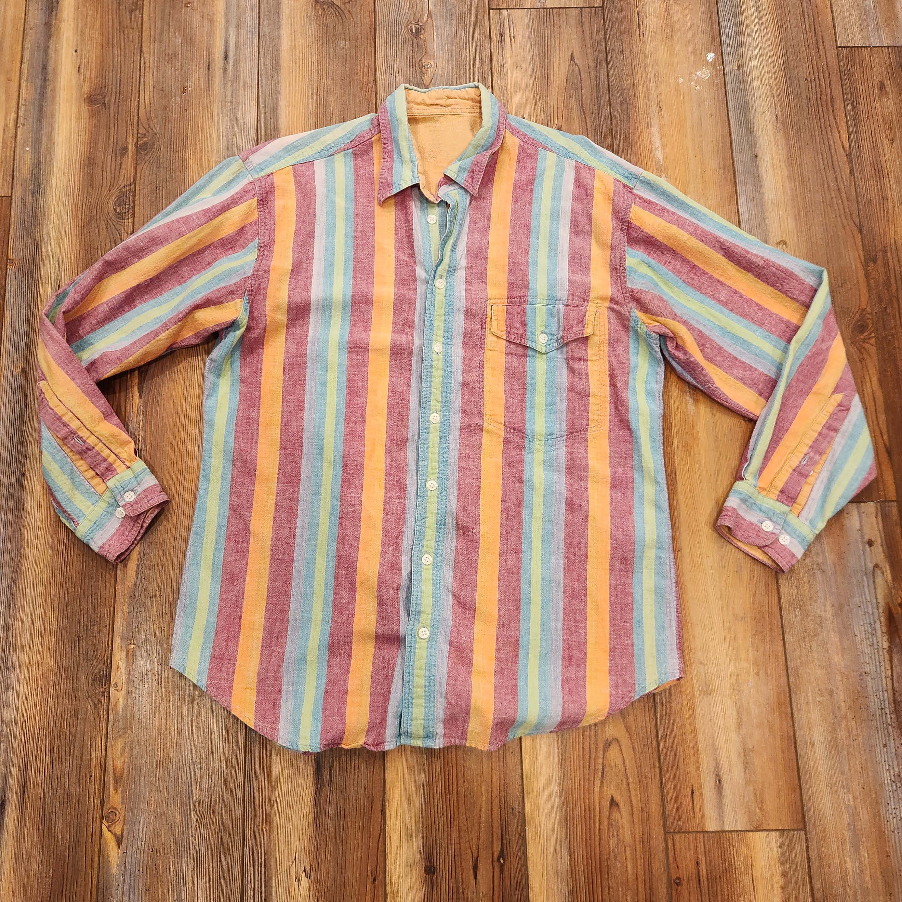 Men's Western Fashion Blue Orange Striped Long Sleeve Shirt