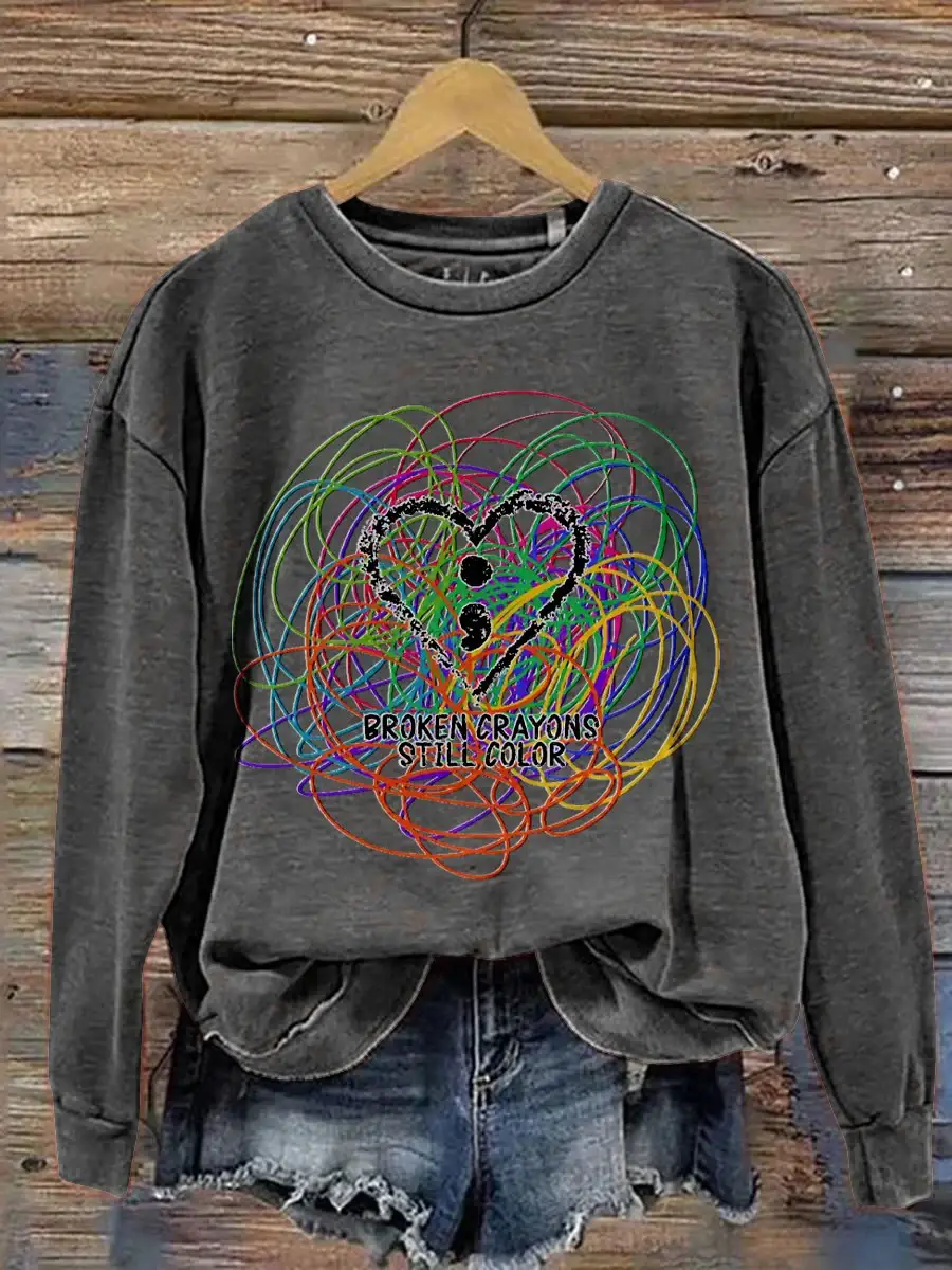 Broken Crayons Still Color Print Casual Sweatshirt