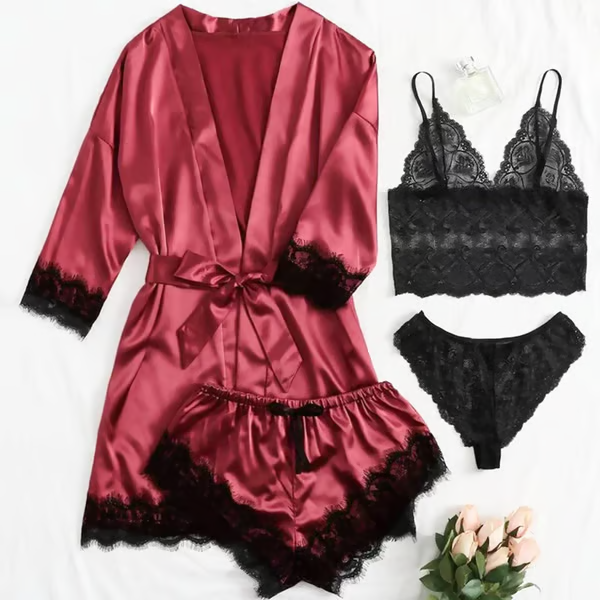🔥LAST DAY SALE 59% OFF 🔥Valentine's Day 4 sets of lace satin sling pajamas set🌹