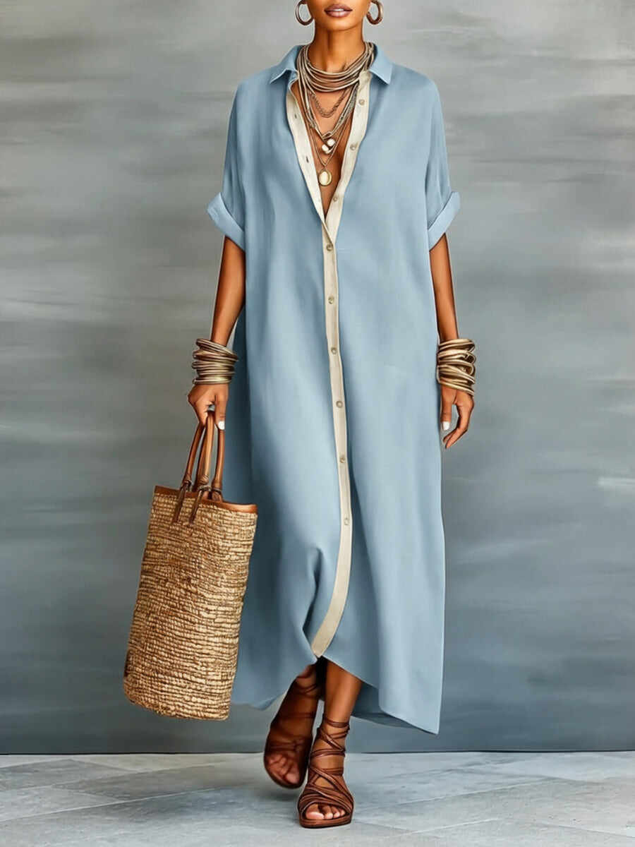 🔥Summer Arrivals🌟Women's Loose-fitting Linen And Cotton Shirt Dress