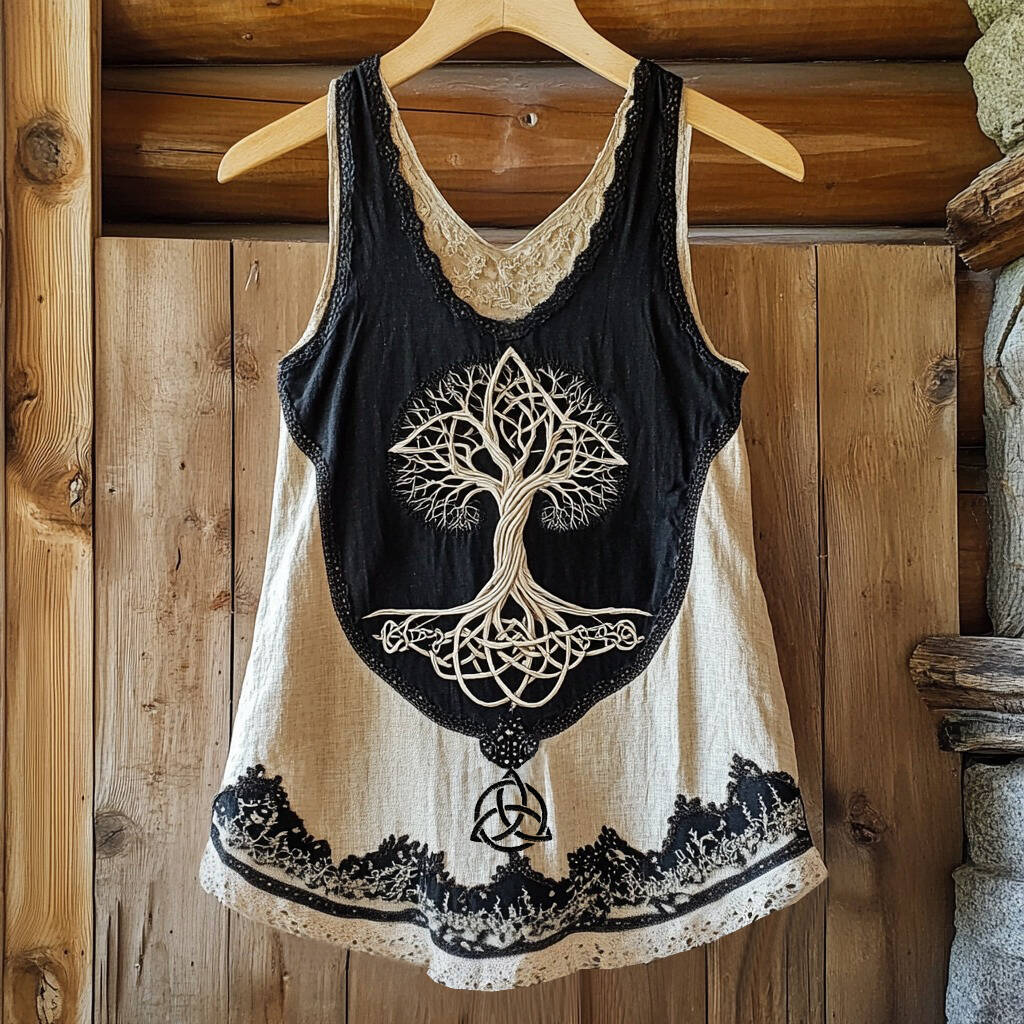 Vintage Life Of Tree Patchwork Art Comfy Tank