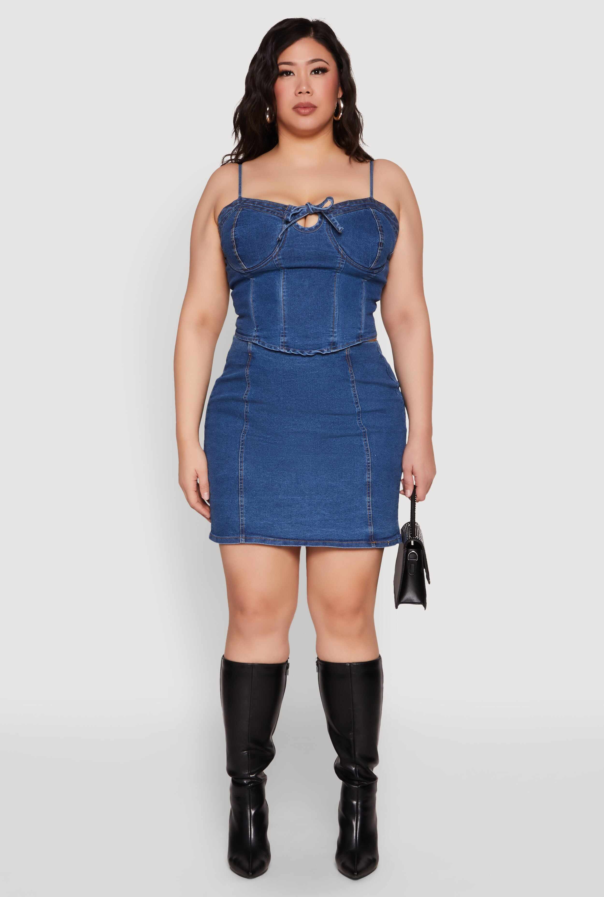 Plus Size Zip Back Denim Mini Skirt