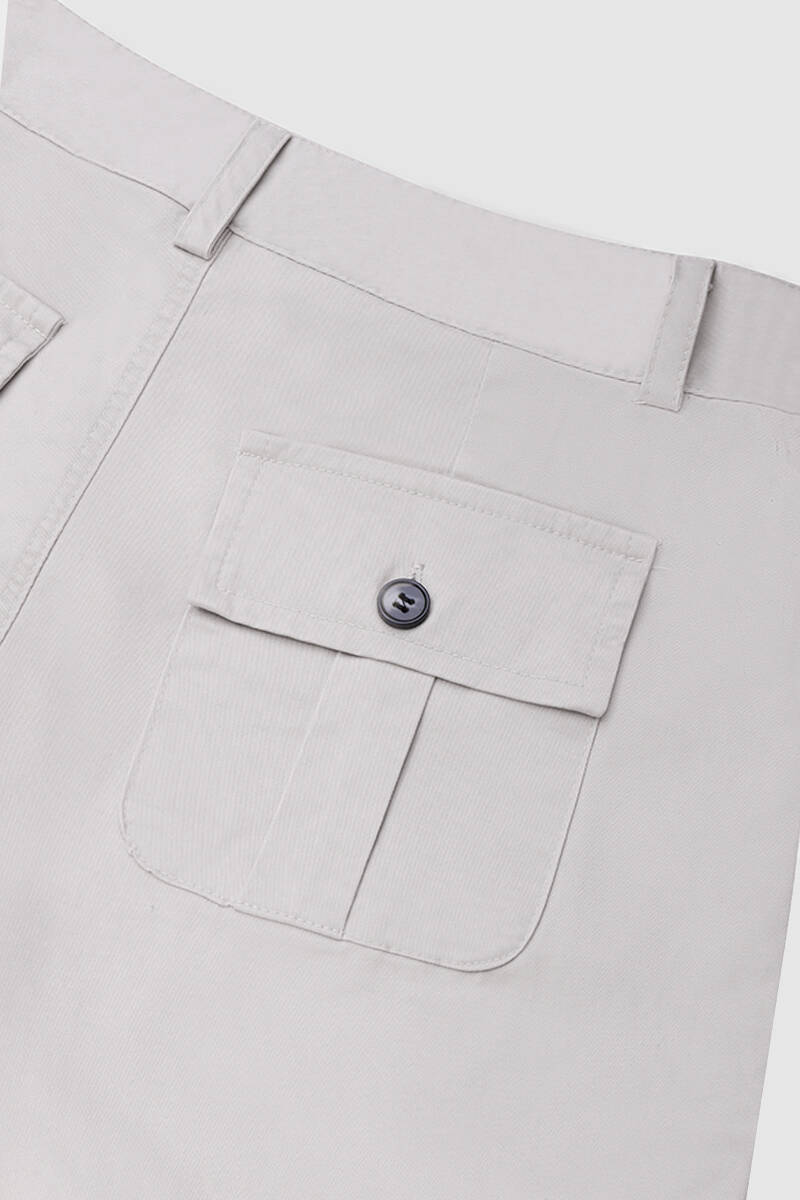 Flap Pocket Roll Tab Hem Mid Waist Shorts