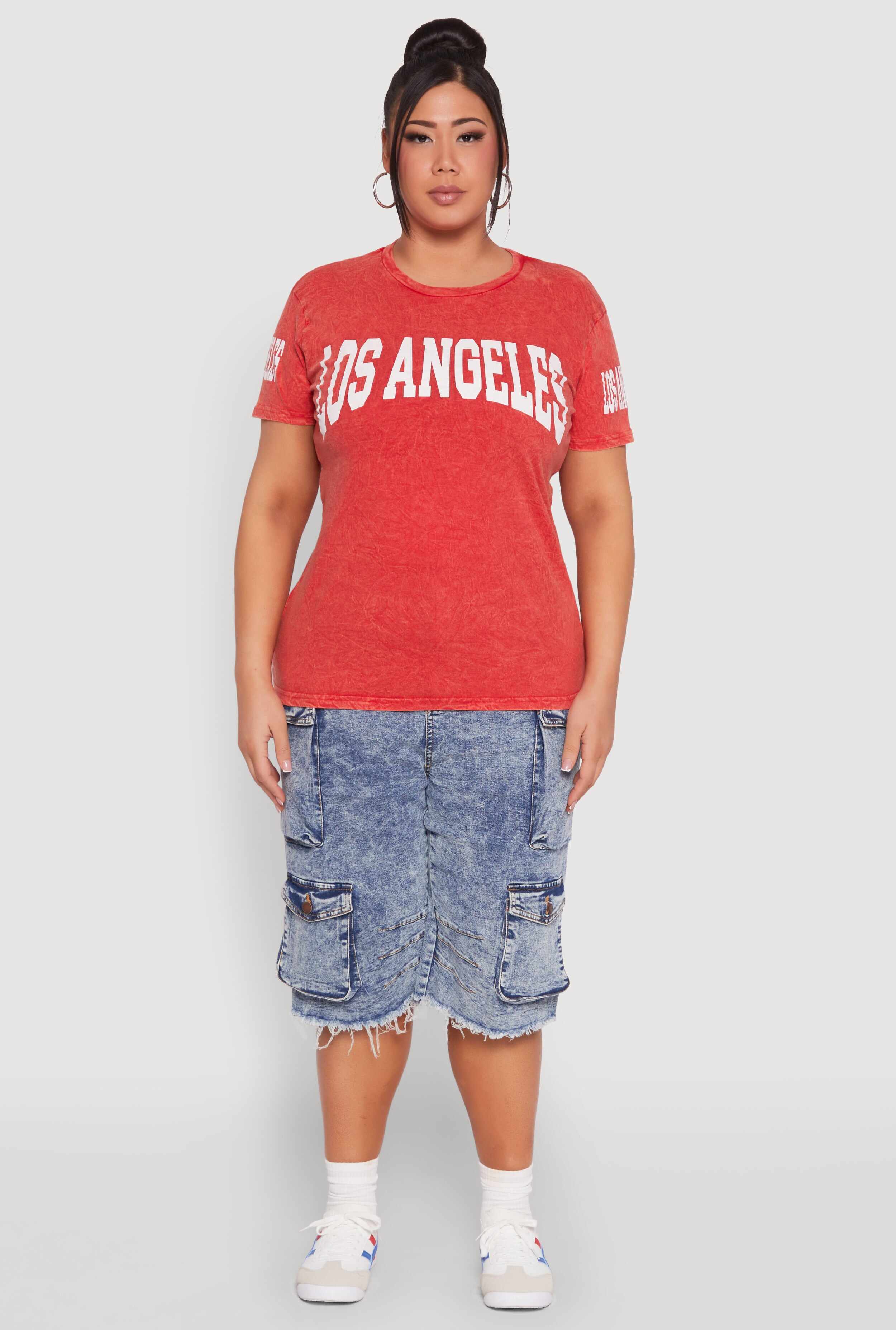 Plus Size Mineral Wash Los Angeles Graphic Tee