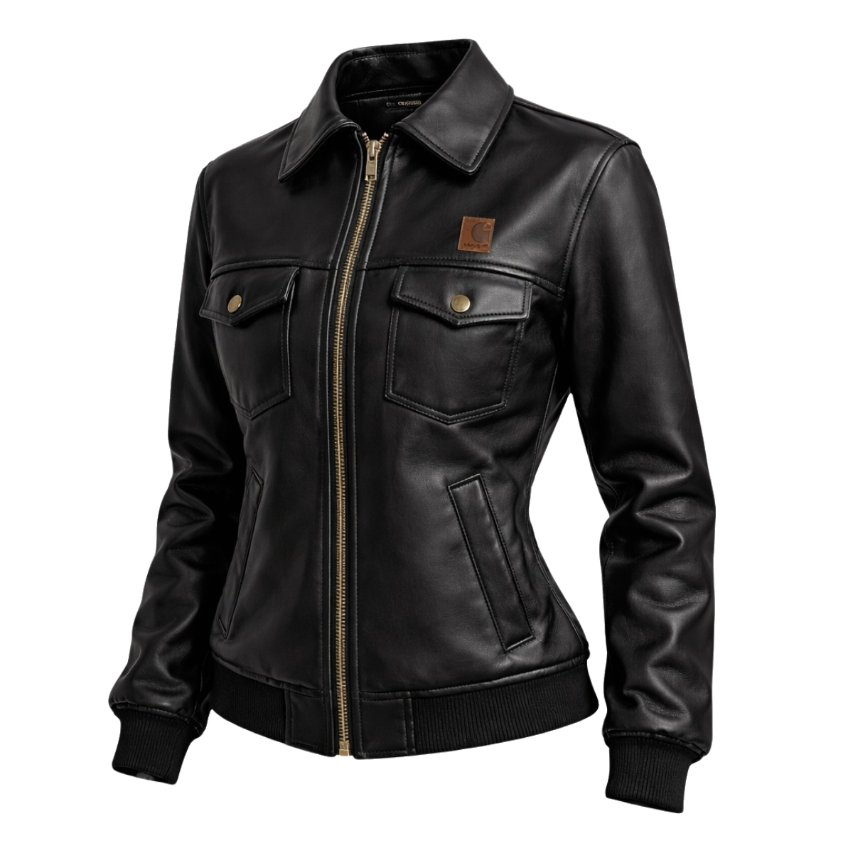 Women's Retro Leather Patchwork Leopard Print Collar Jacket