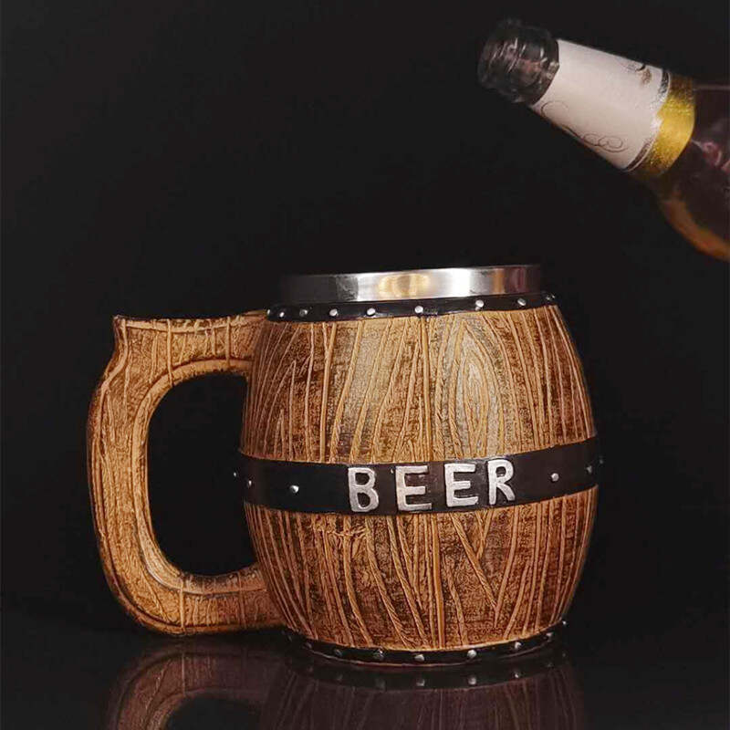 Stainless steel wooden barrel beer mug