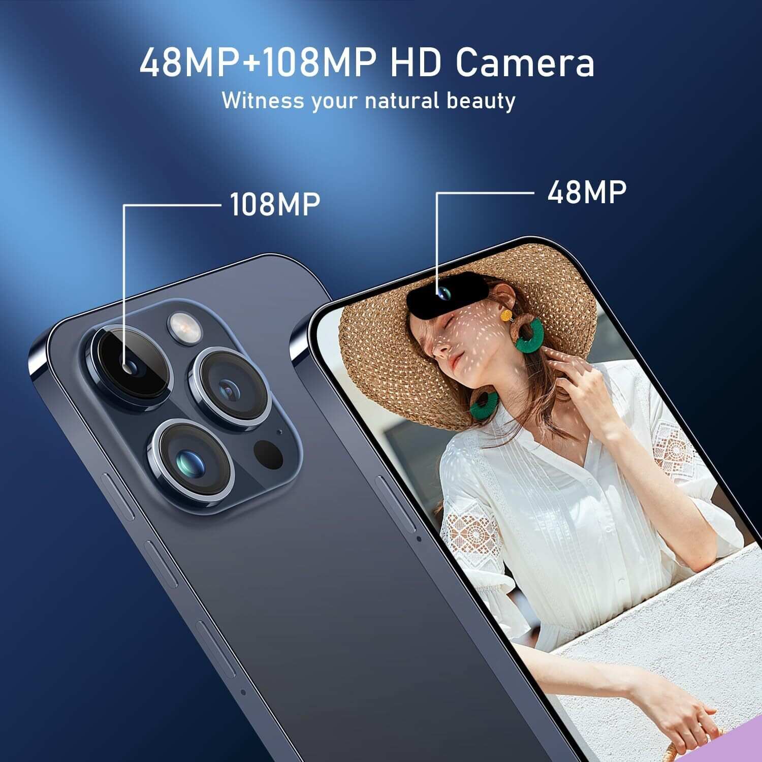 A15 Pro Max Smartphone, 6+256GB Unlocked Phone, Android 13.0, 48+108MP Zoom Camera, Long Battery Life 6800mAh, Dual SIM, 6.7“ HD Screen,5G Phone