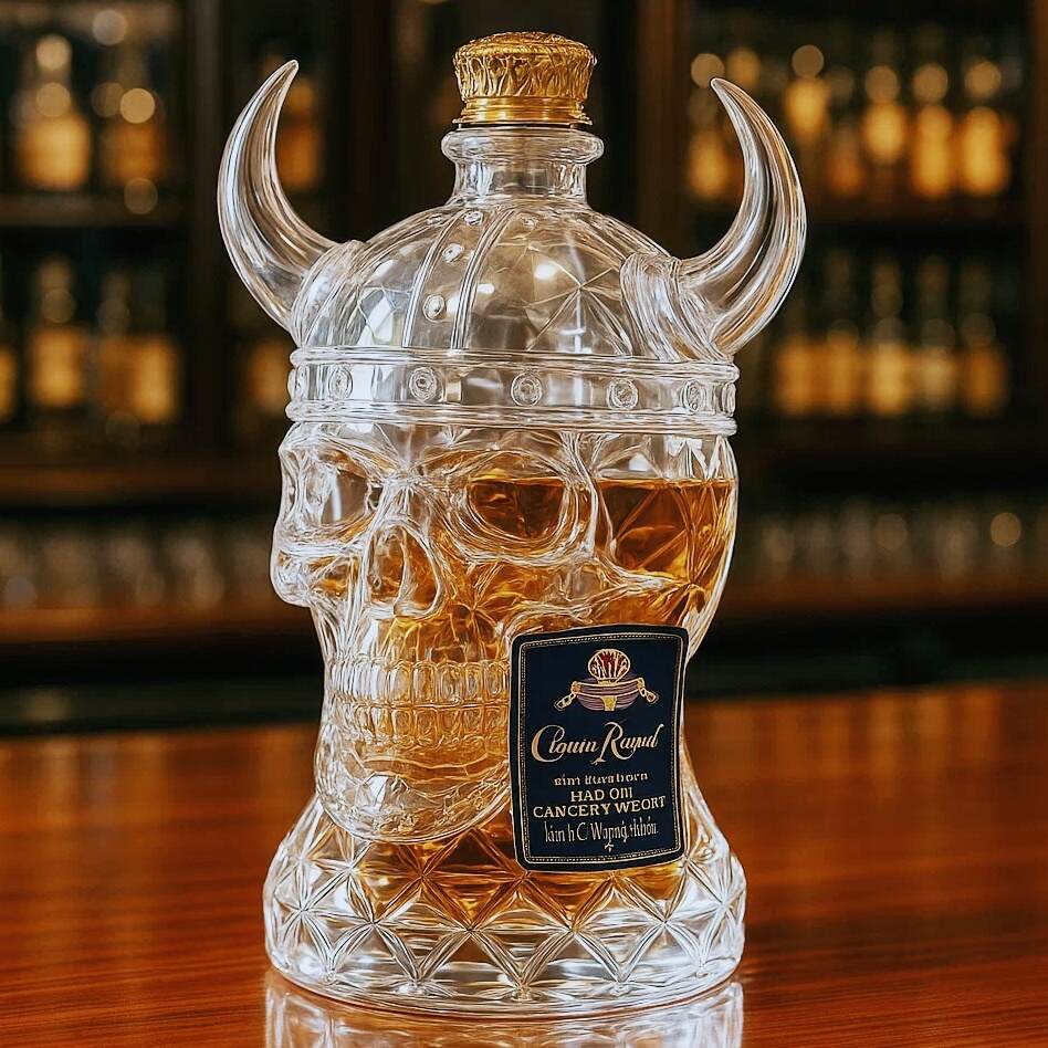 Viking skull whiskey bottle