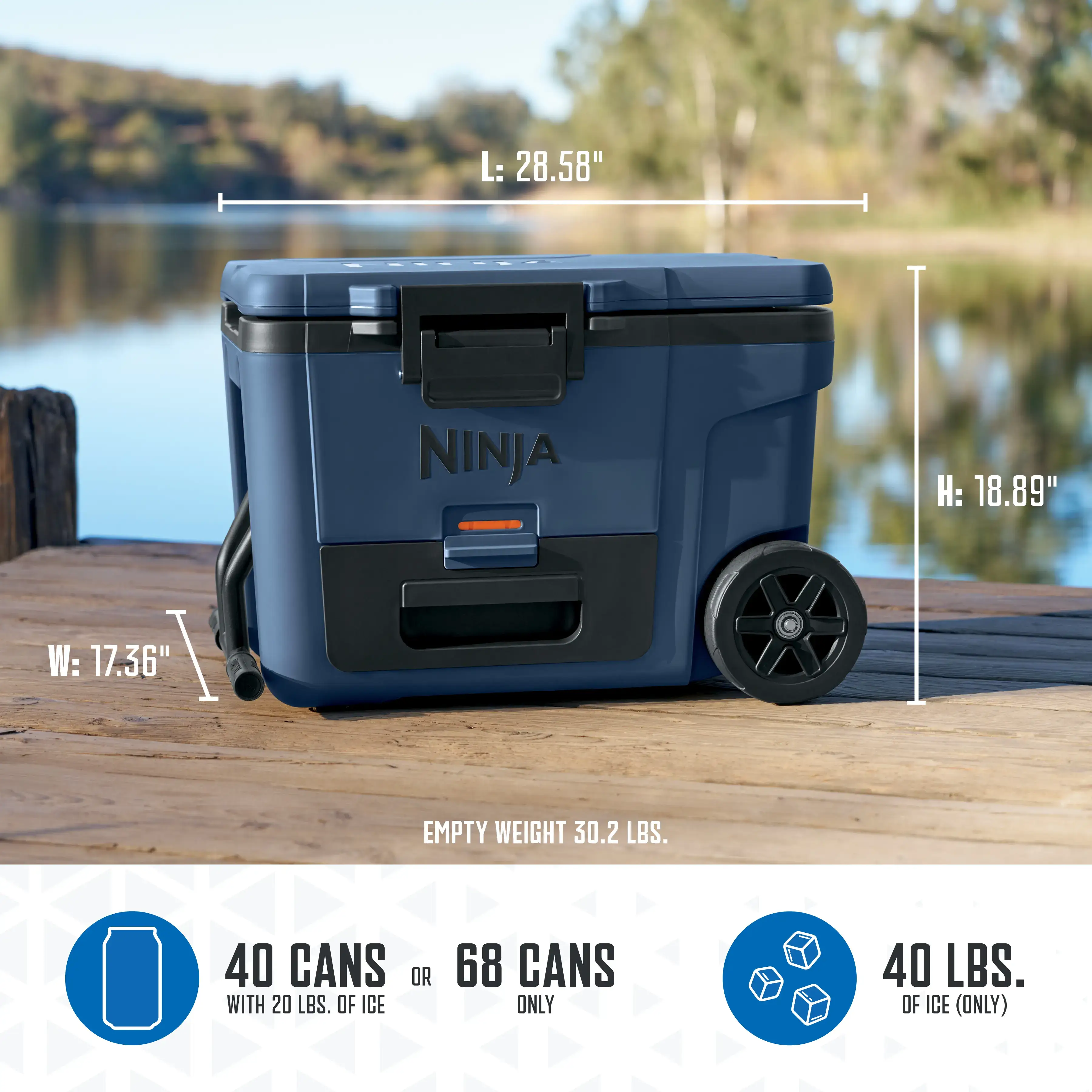 Portable for Outdoor Use 45qt Cooler with Wheels in Lakeshore Blue