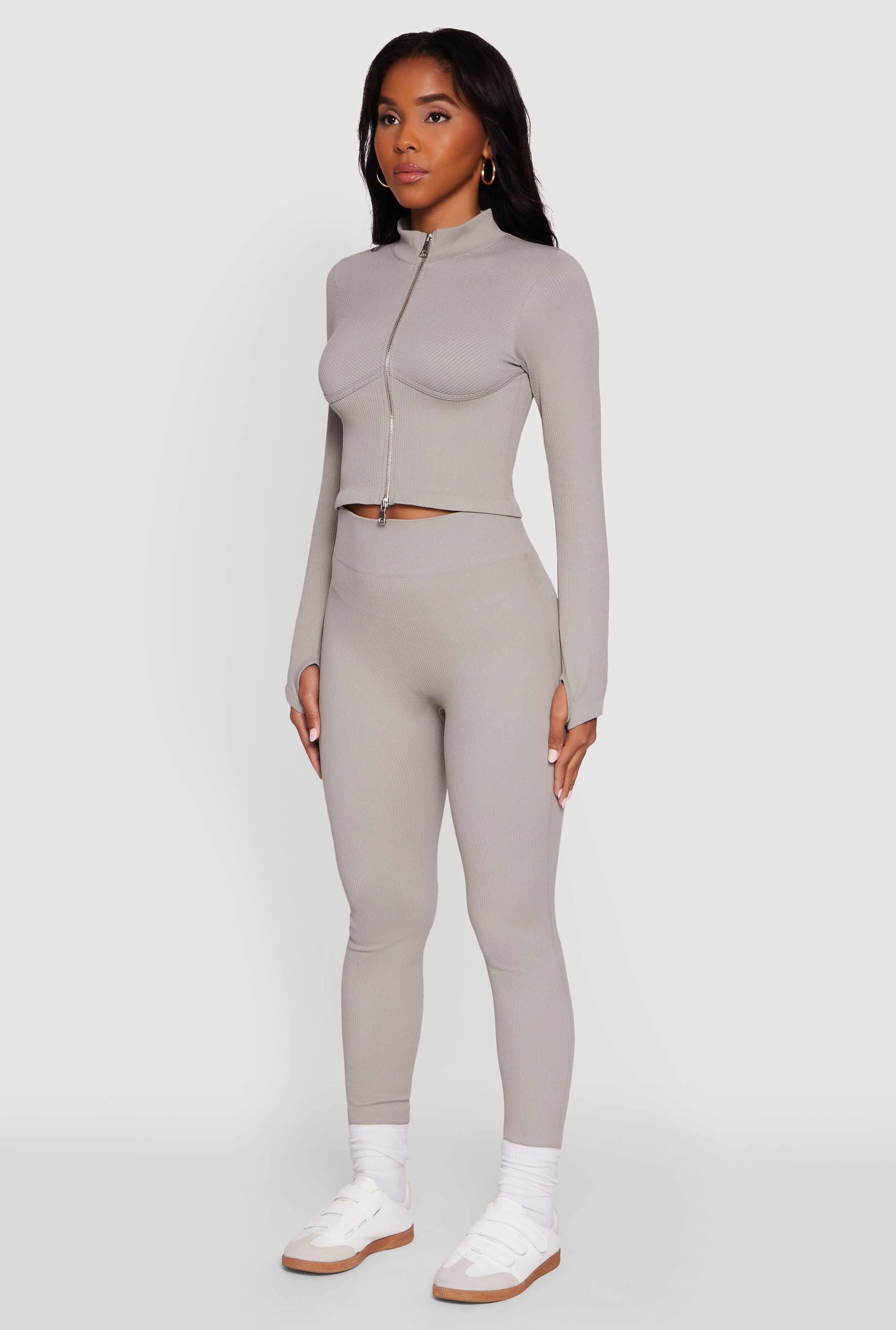 Seamless Ribbed Bustier Detail Cropped Track Jacket