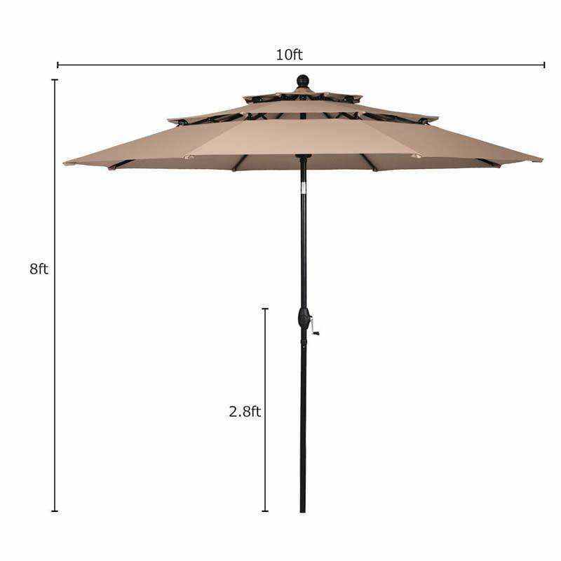 10ft 3 Tier Auto-tilt Patio Market Umbrella with Double Vented
