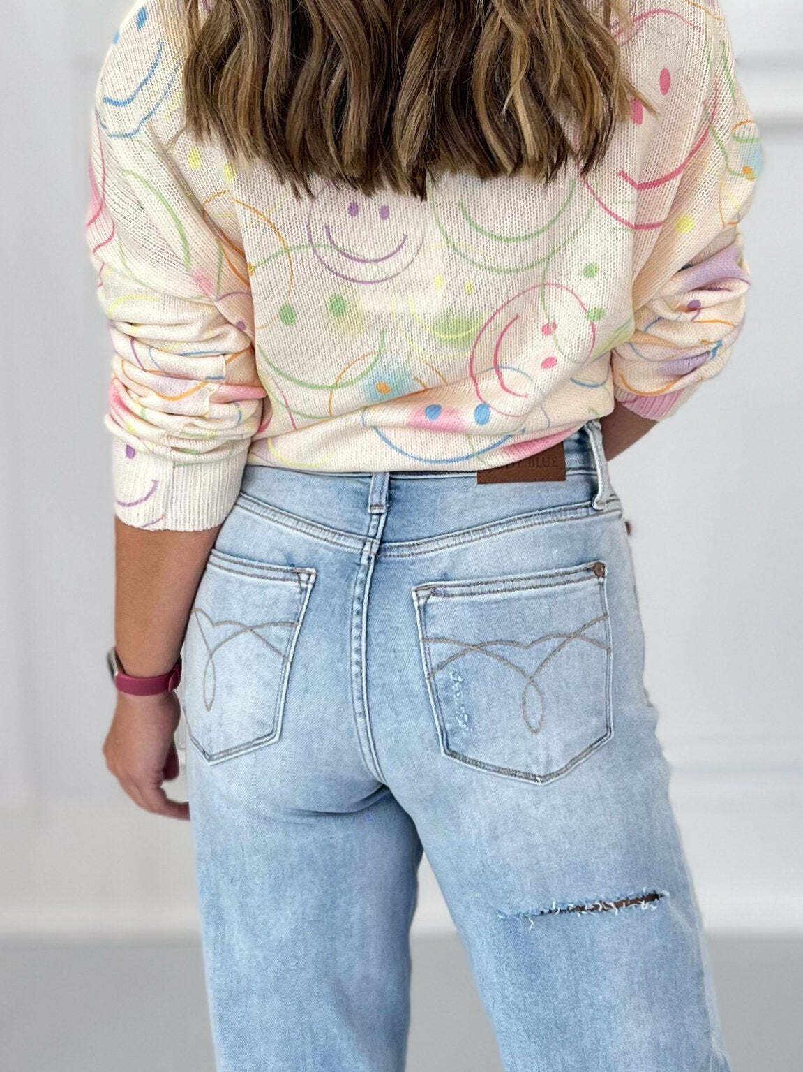 Back And Forth - Christmas 90's Destroyed Straight Leg Jeans - Final Sale