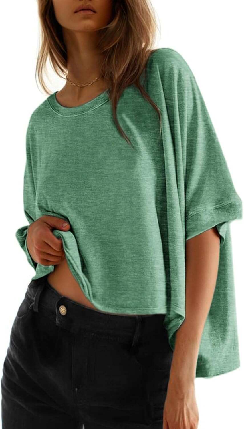 🔥 Last Day For Clearance!Summer Shirts 2026 Womens Solid T Shirts for Women Loose Oversized Tops Basic Tee