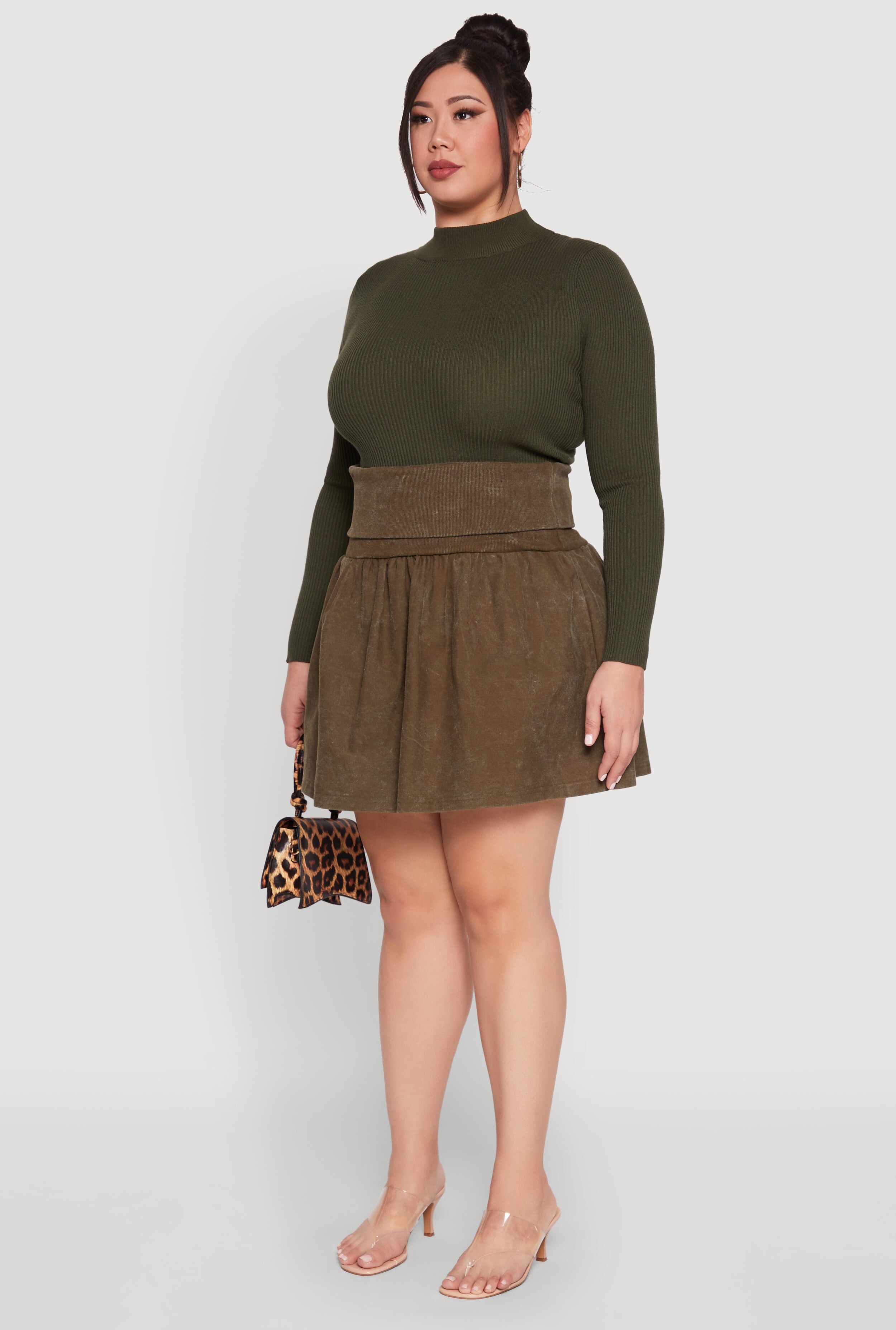 Plus Size Mineral Wash Fold Over Waist Skirt