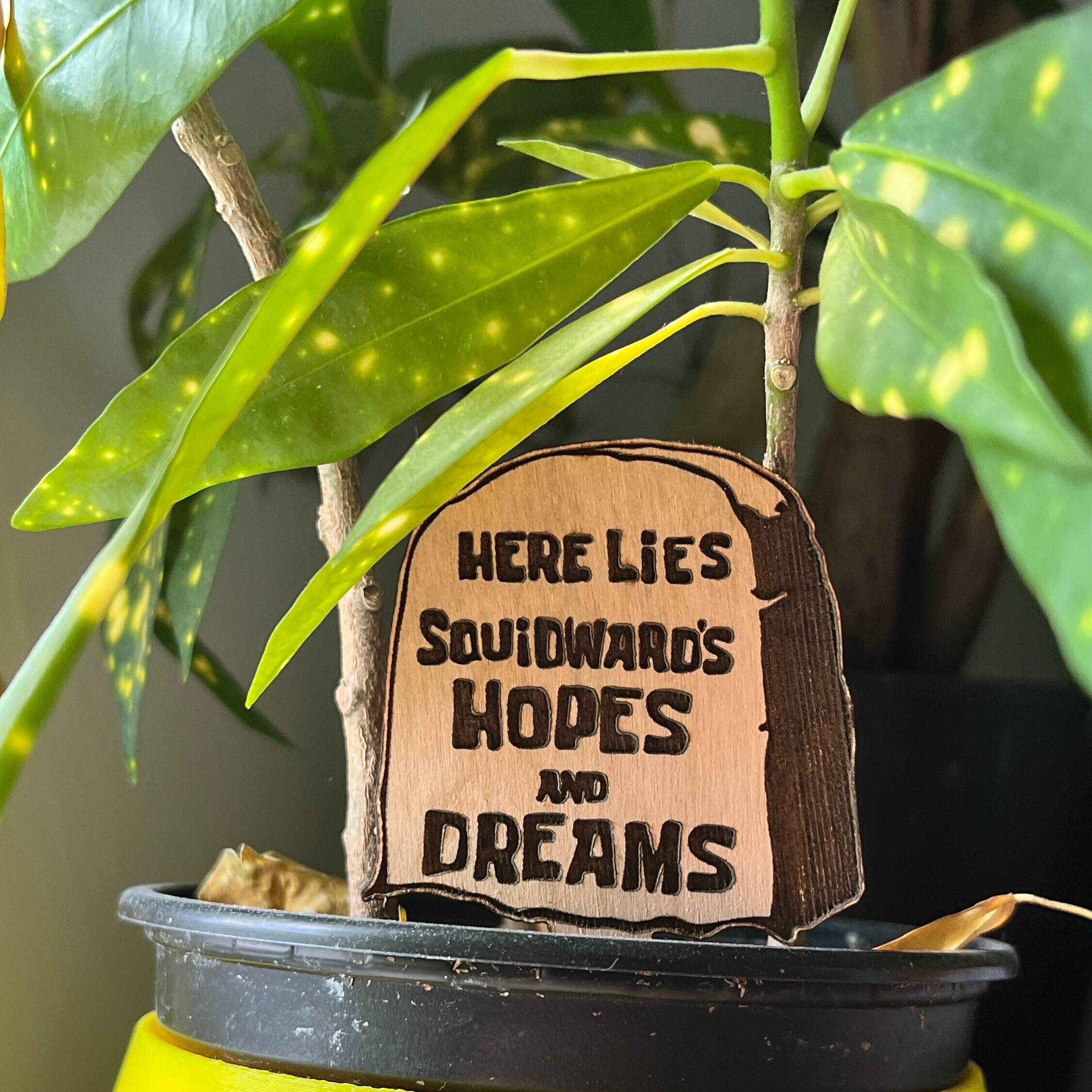 🪦🌼Here Lies Squidward's Hopes and Dreams Tombstone Plant Stake - Spongebob Squarepants Meme Plant Accessory