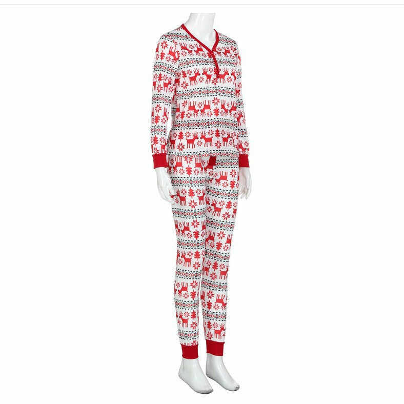 Family Matching Christmas Deer and Snowflake Pajamas Set