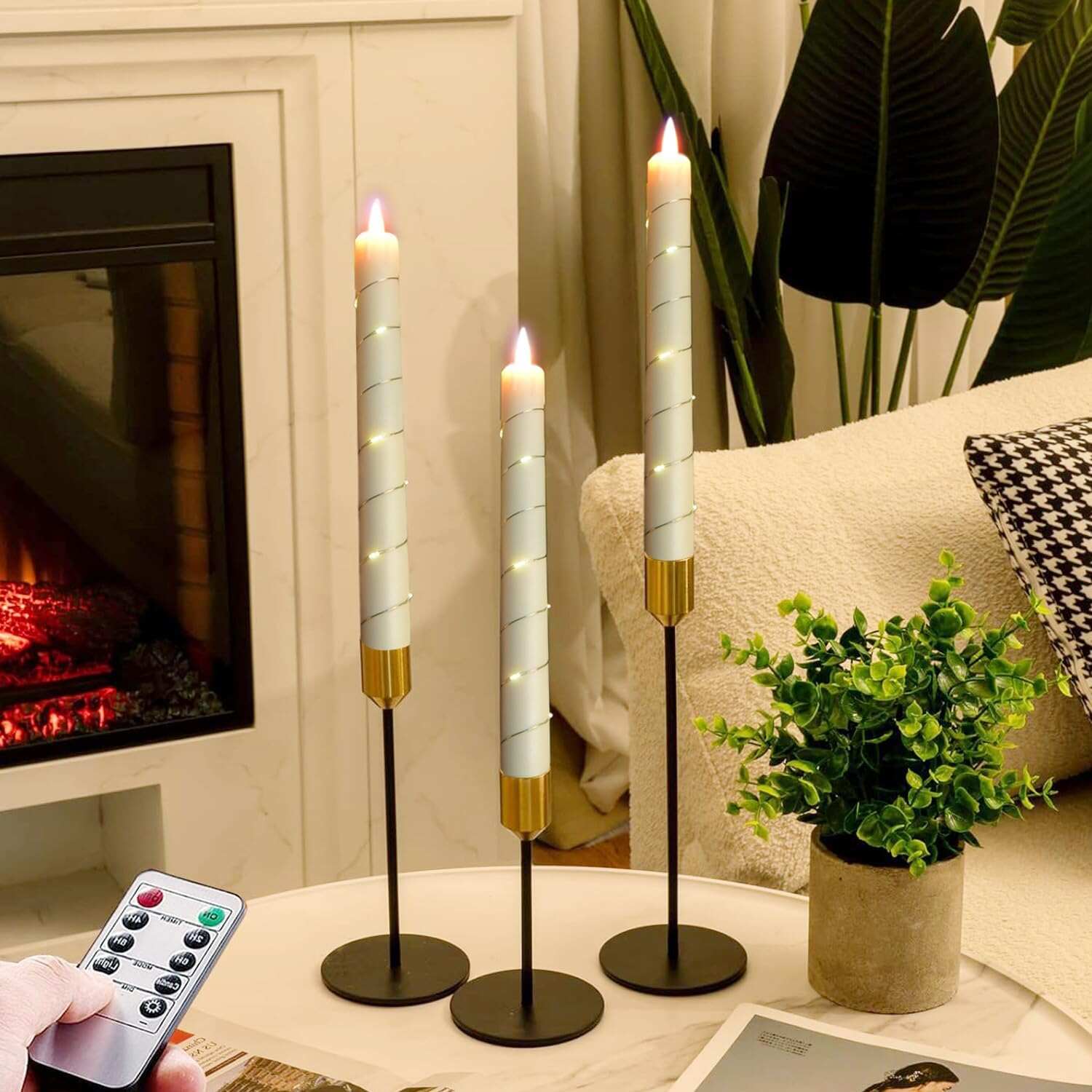 💥ON SALE💥3-Pack LED flameless Candle With Embedded Star Light String, Button Remote Control✨