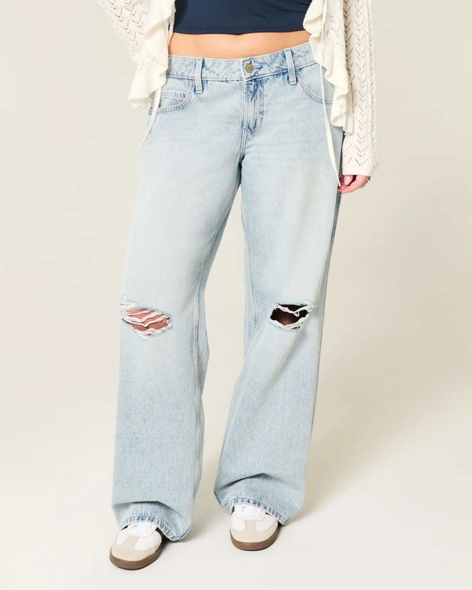 Low-Rise Dark Wash Baggy Jeans